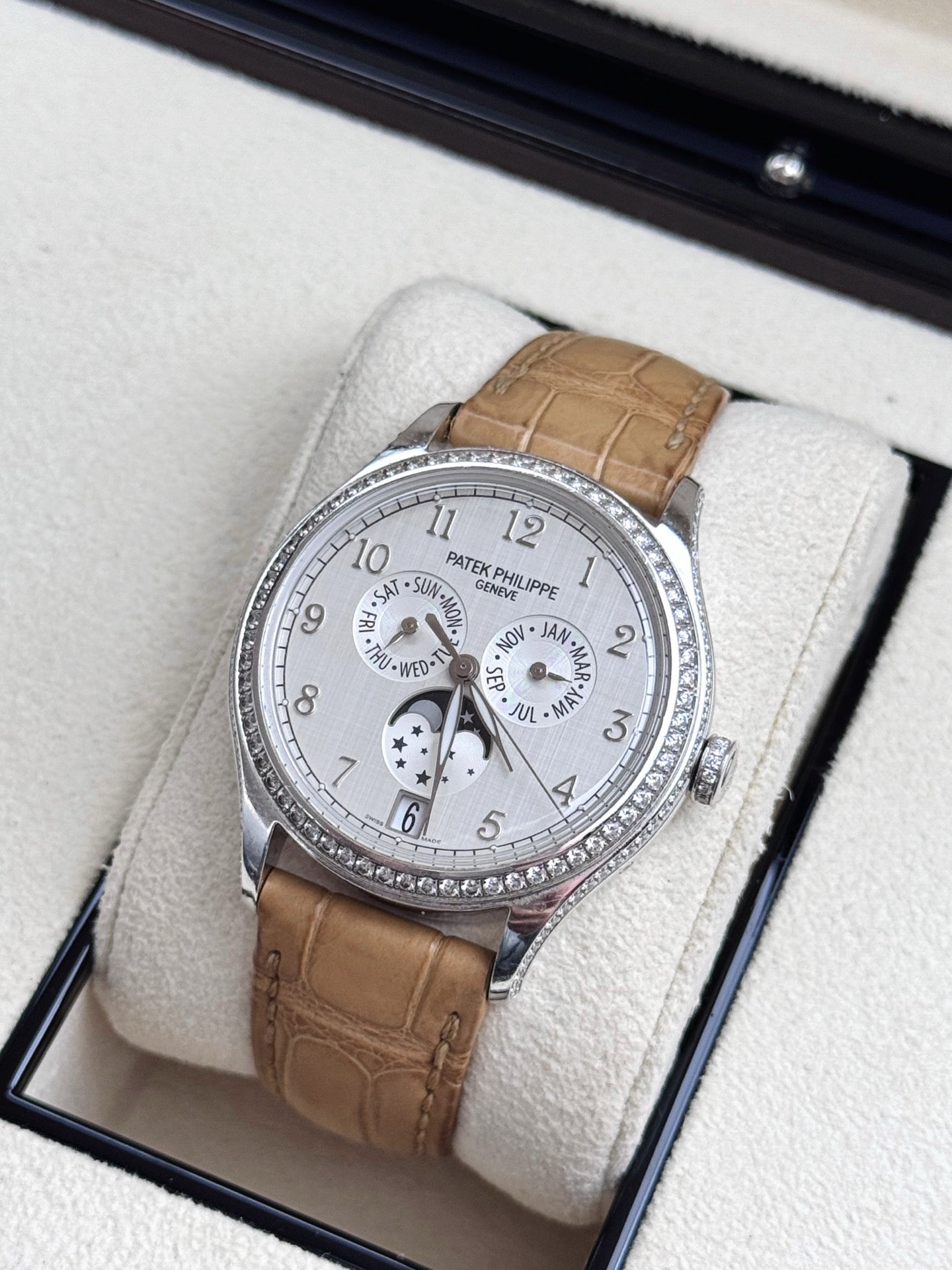 Patek Philippe Complications 4947G-010 18K White Gold Diamond-Set 38mm Annual Calendar Moon Phase Watch - 98% New (Single Watch)