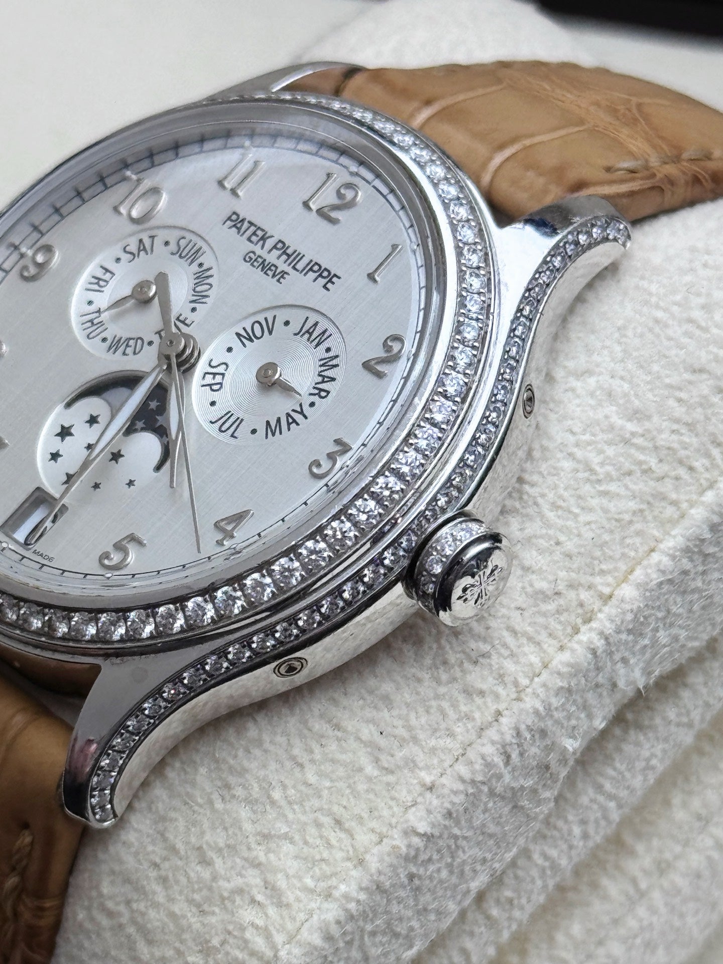 Patek Philippe Complications 4947G-010 18K White Gold Diamond-Set 38mm Annual Calendar Moon Phase Watch - 98% New (Single Watch)