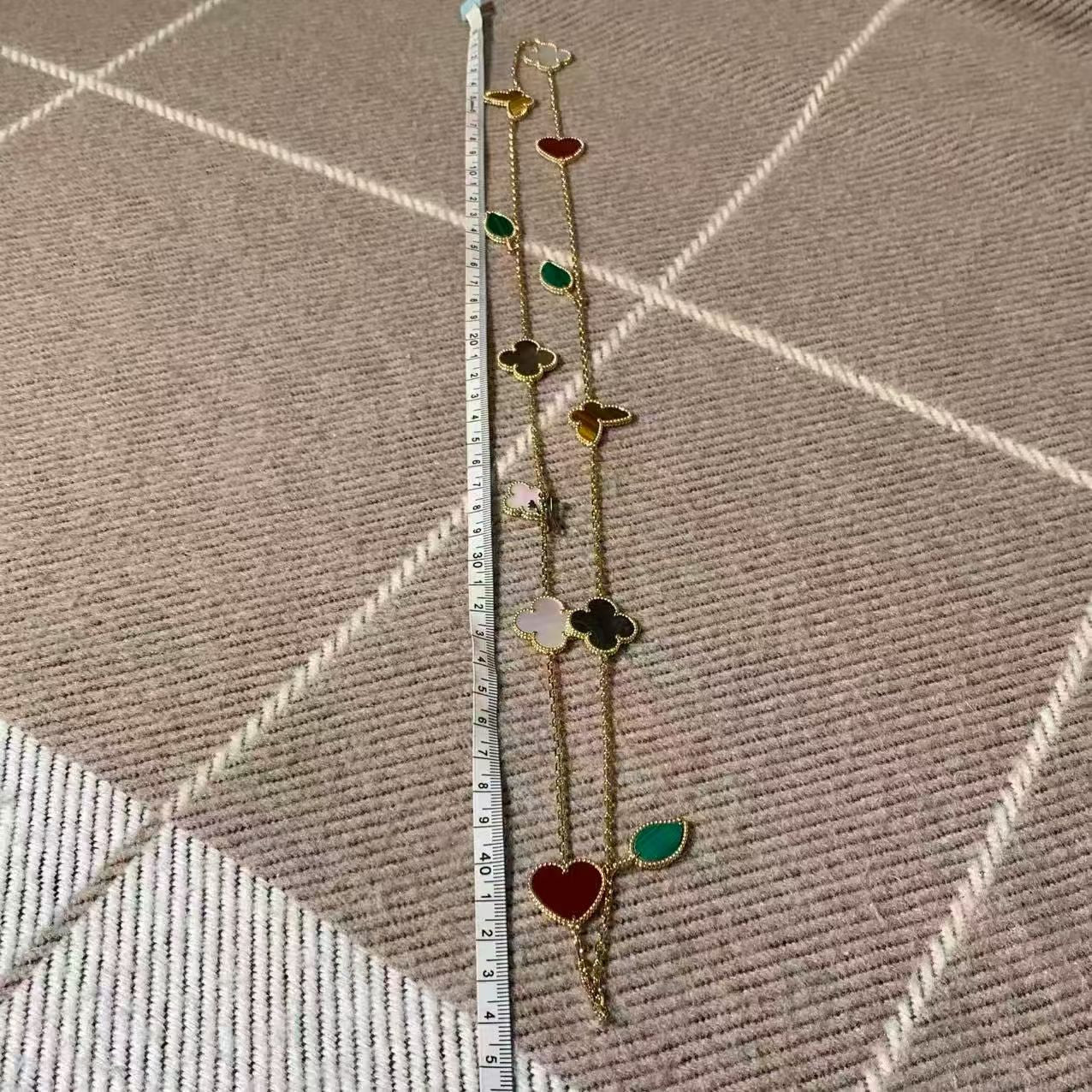 VCA (Van Cleef & Arpels) Lucky Alhambra Collection Twelve-Flower Long Necklace, 18K Gold, Tiger's Eye/Carnelian/Mother-of-Pearl/Malachite, 2025 Complete Set