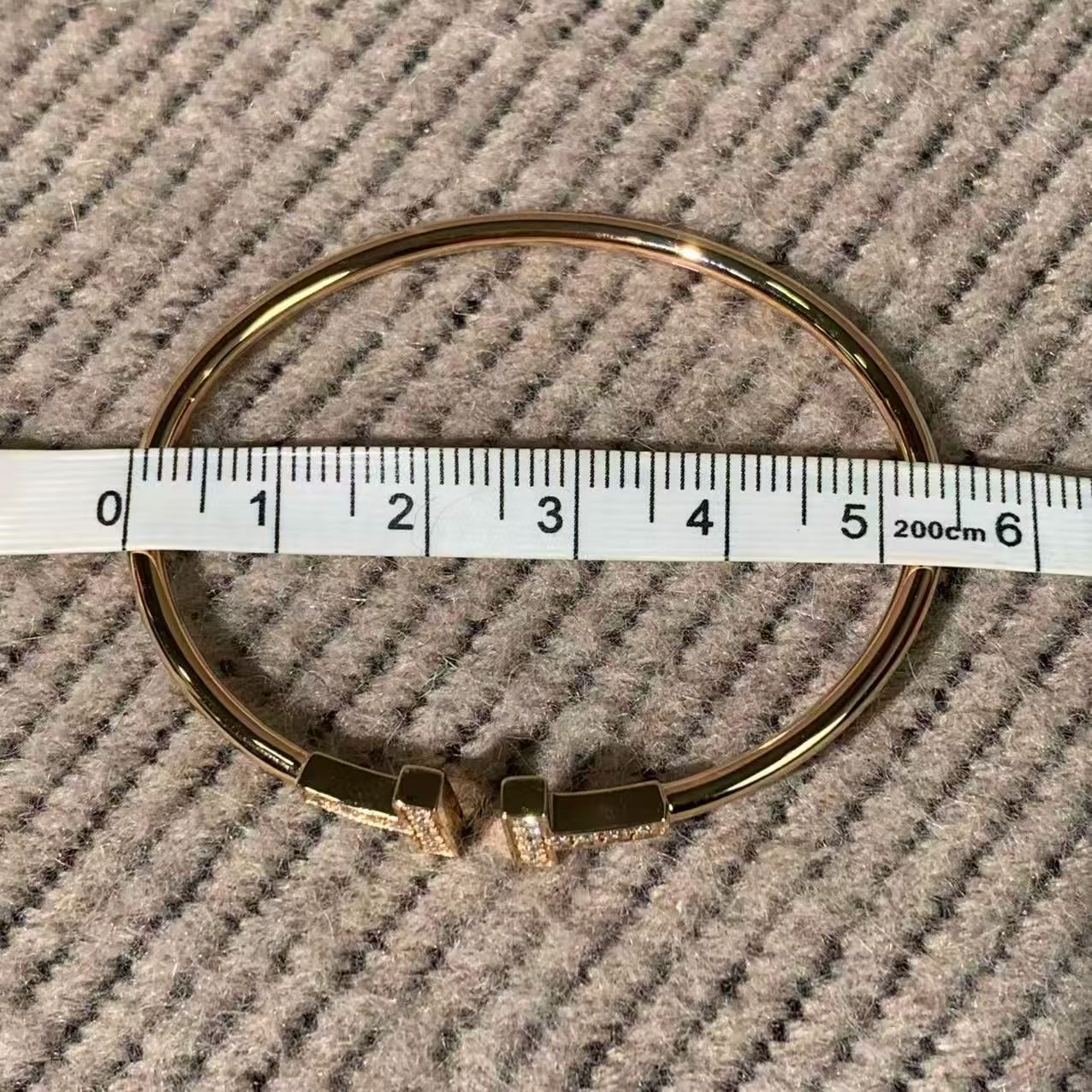 Tiffany & Co. T Collection Double T Open Bangle, 18K Rose Gold, Pavé Diamonds, Size S, with Box