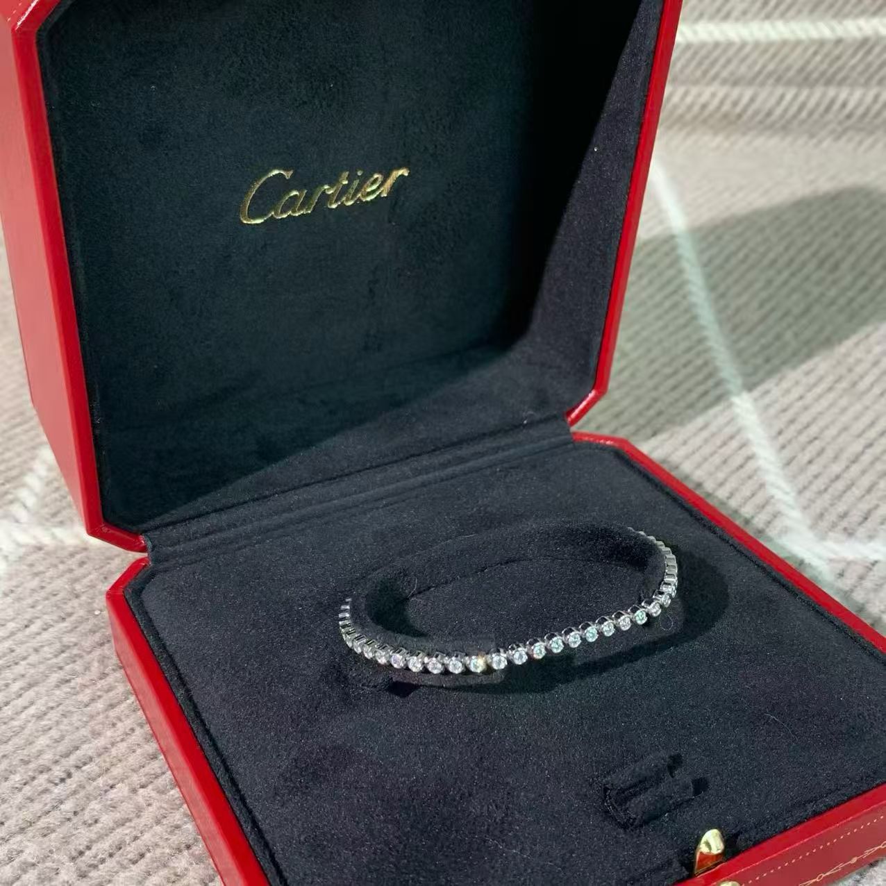 Cartier Classic Collection 18K White Gold Full Diamond Tennis Bracelet 17cm, 2017 Complete Set, In Stock, H260119