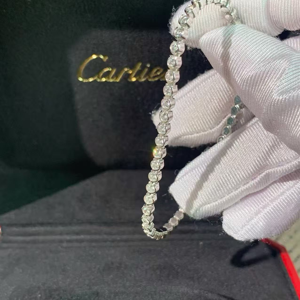 Cartier Classic Collection 18K White Gold Full Diamond Tennis Bracelet 17cm, 2017 Complete Set, In Stock, H260119