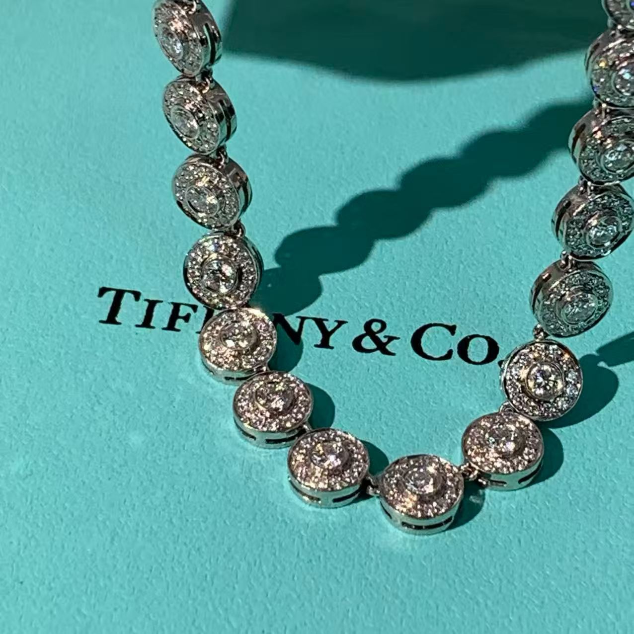 Tiffany & Co. CIRCLET Collection 18K White Gold Full Diamond Round Necklace with Top-Quality Beads and Box