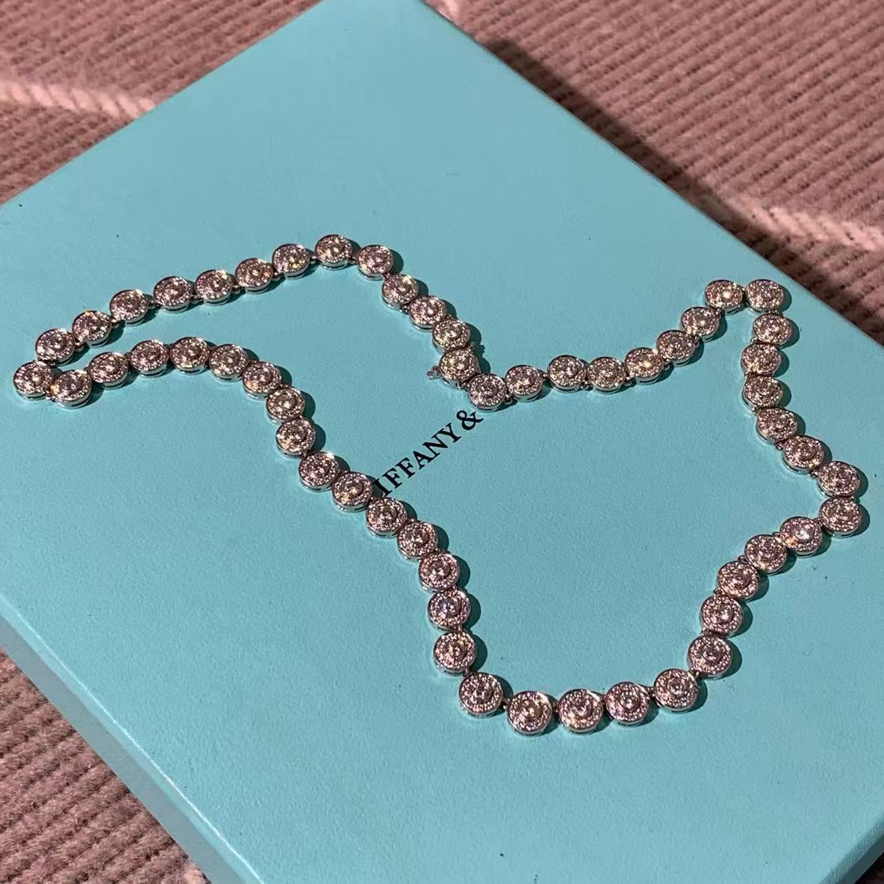 Tiffany & Co. CIRCLET Collection 18K White Gold Full Diamond Round Necklace with Top-Quality Beads and Box