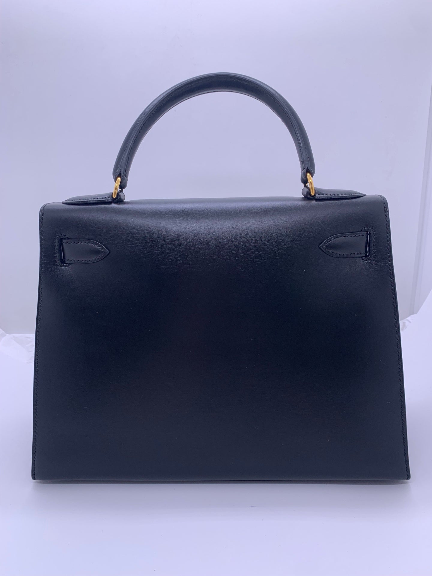 ✦ Hermès Kelly 28 bag, black Box leather, gold buckle, circle U engraving (vintage collector's item/classic black and gold)