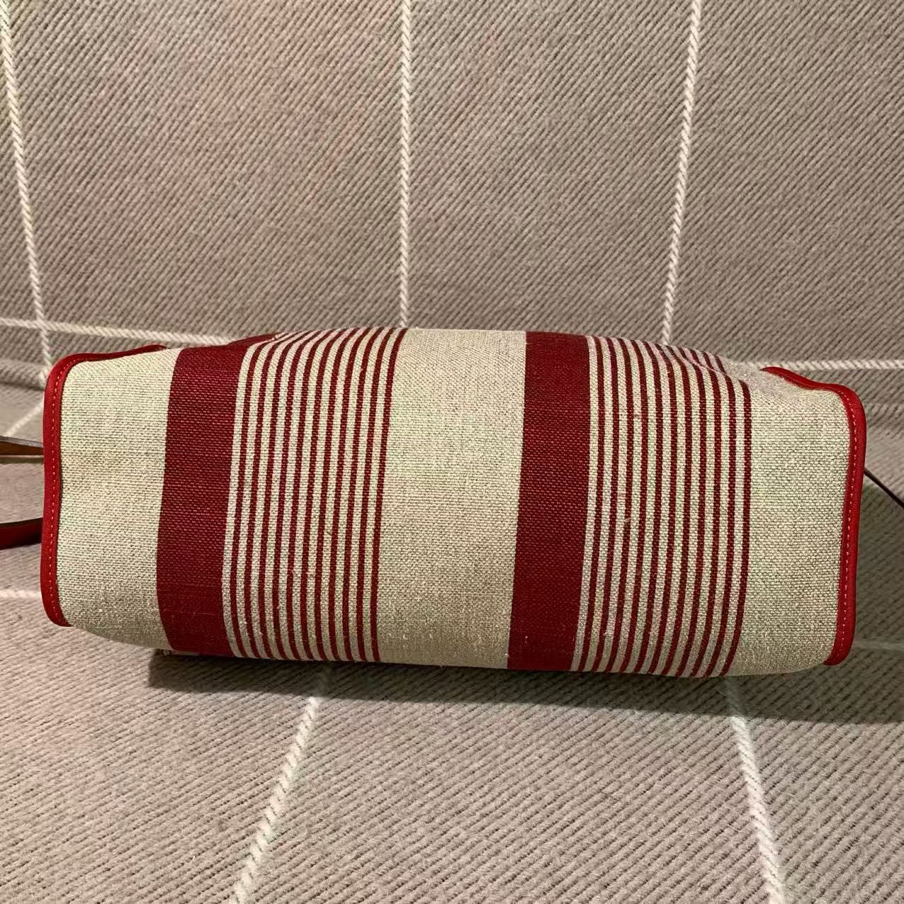✦ Hermès Herbag 31, red striped patchwork toile canvas with silver hardware and D-stamp (with complete set and invoice/classic preppy style)