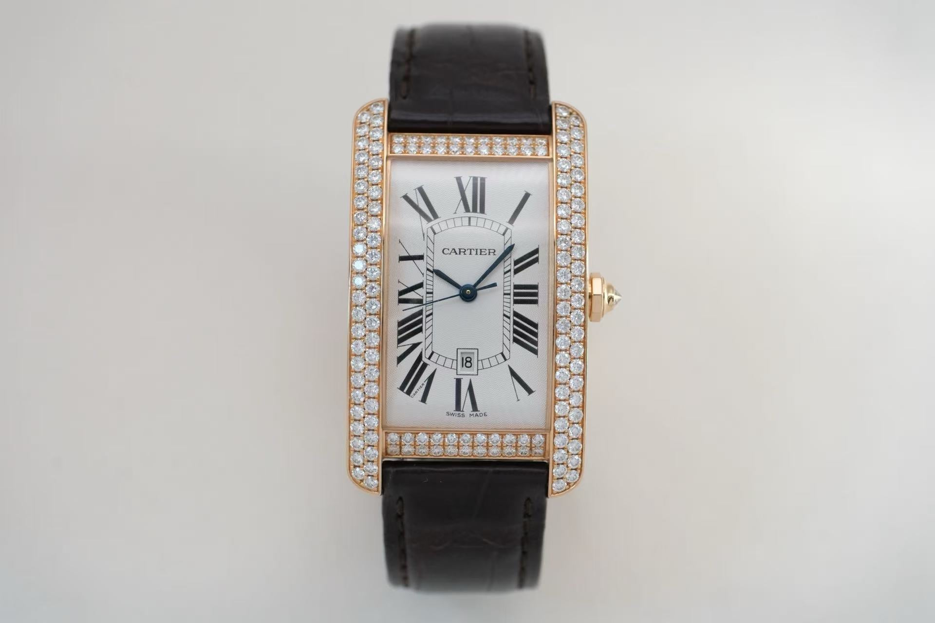 卡地亚 Cartier 坦克系列 Tank WB704851 18K玫瑰金 原厂镶钻 自动机械 45.1mm