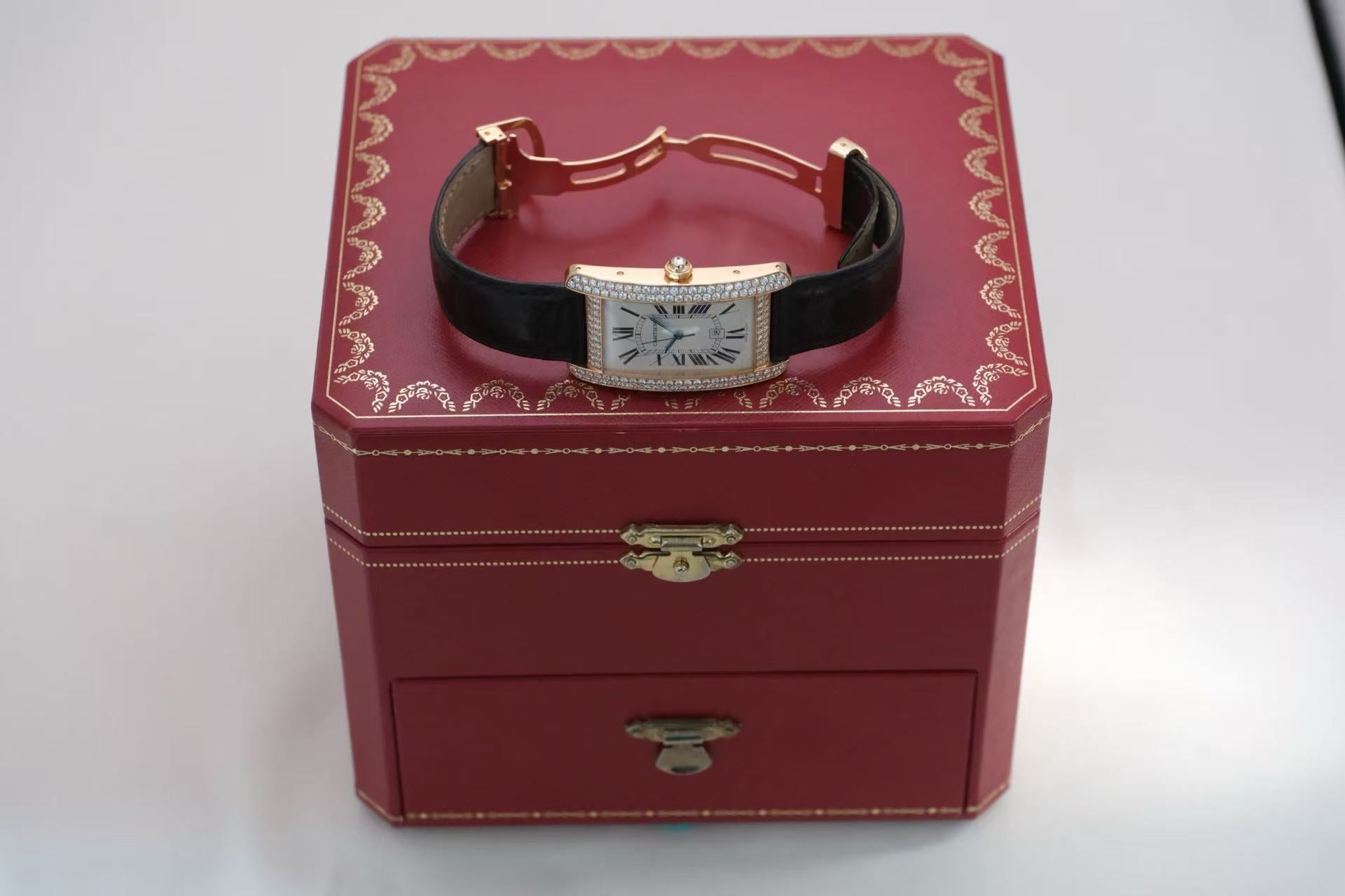 卡地亚 Cartier 坦克系列 Tank WB704851 18K玫瑰金 原厂镶钻 自动机械 45.1mm