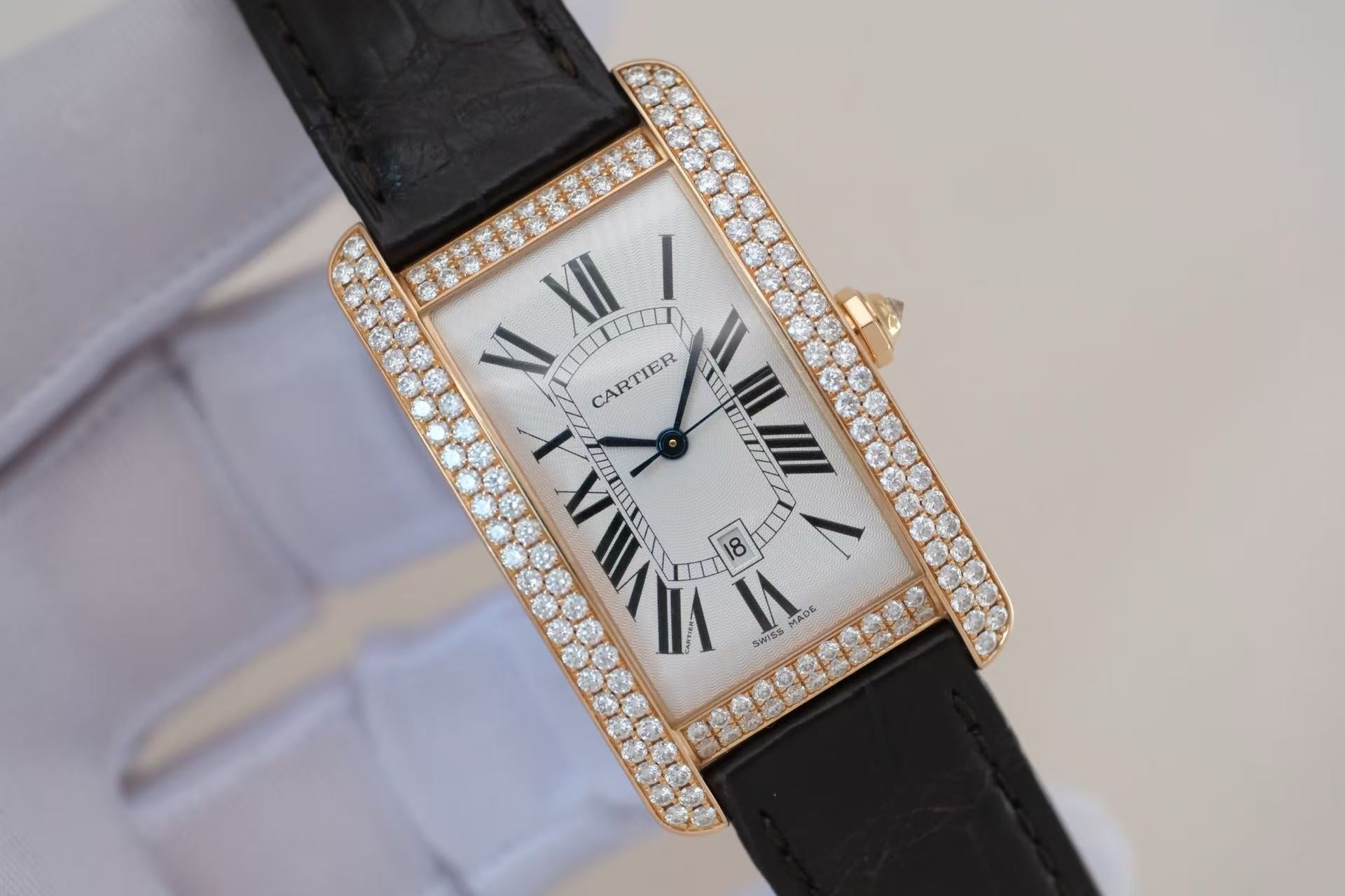 卡地亚 Cartier 坦克系列 Tank WB704851 18K玫瑰金 原厂镶钻 自动机械 45.1mm