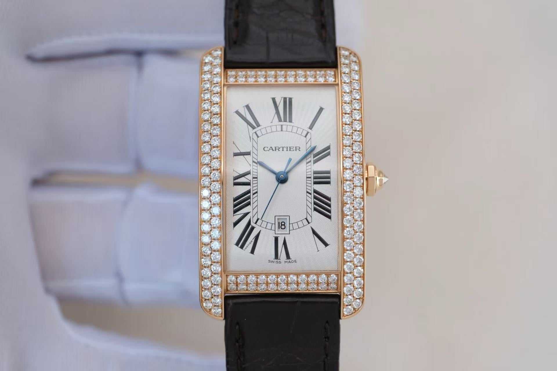 卡地亚 Cartier 坦克系列 Tank WB704851 18K玫瑰金 原厂镶钻 自动机械 45.1mm