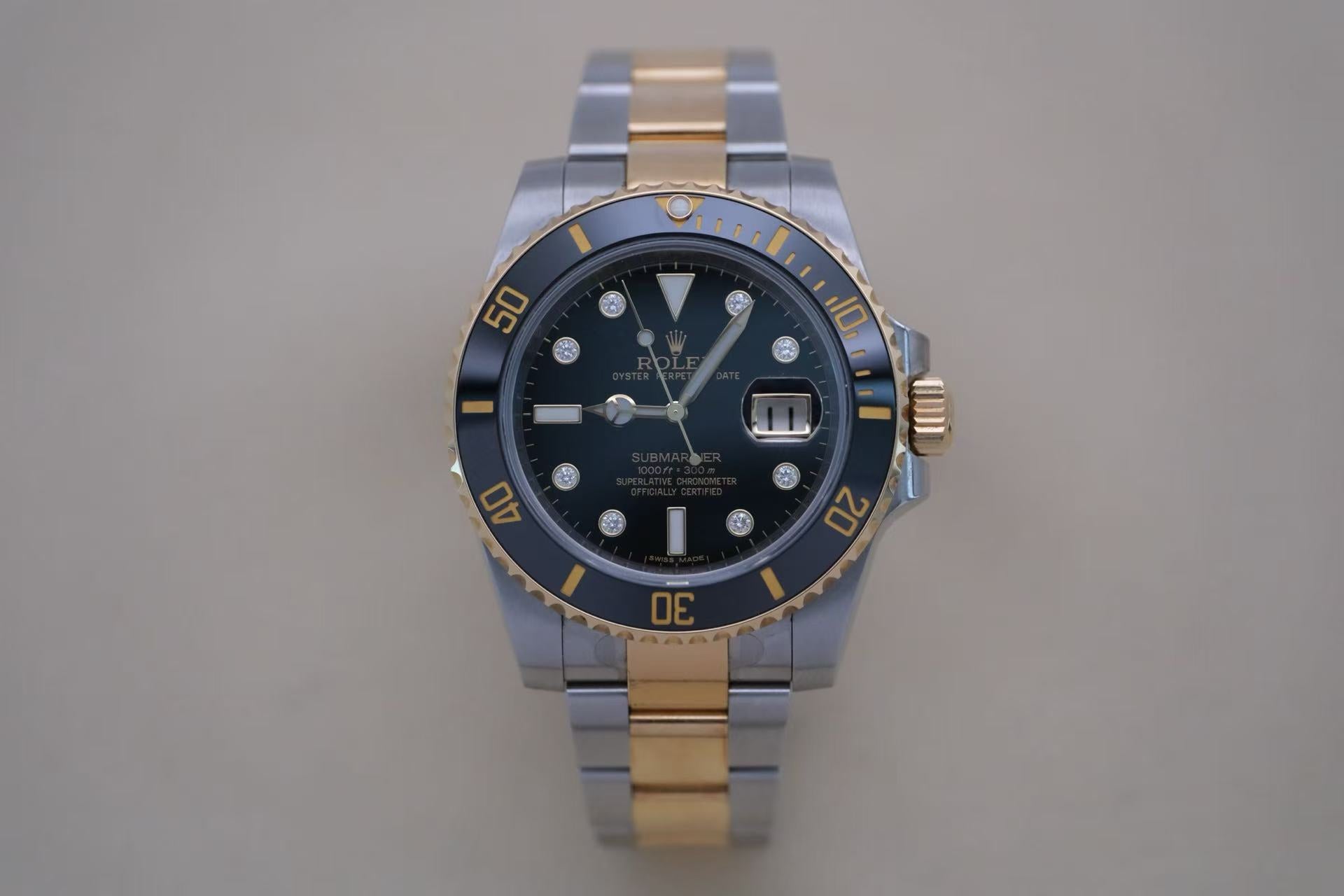 ✦ 劳力士 Rolex 潜航者型 40毫米 间金黑水鬼 8钻刻度 116613-LN