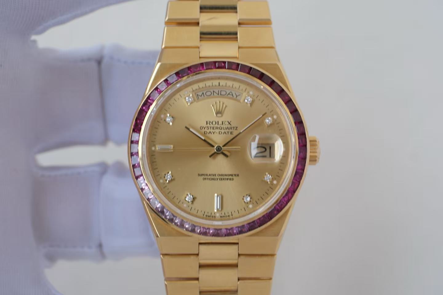 ✦ Rolex 19158 Day-Date 36mm 18K Yellow Gold Genta Case with Diamonds and Gemstones (Antique Unique Item/with Rolex Warranty Card)