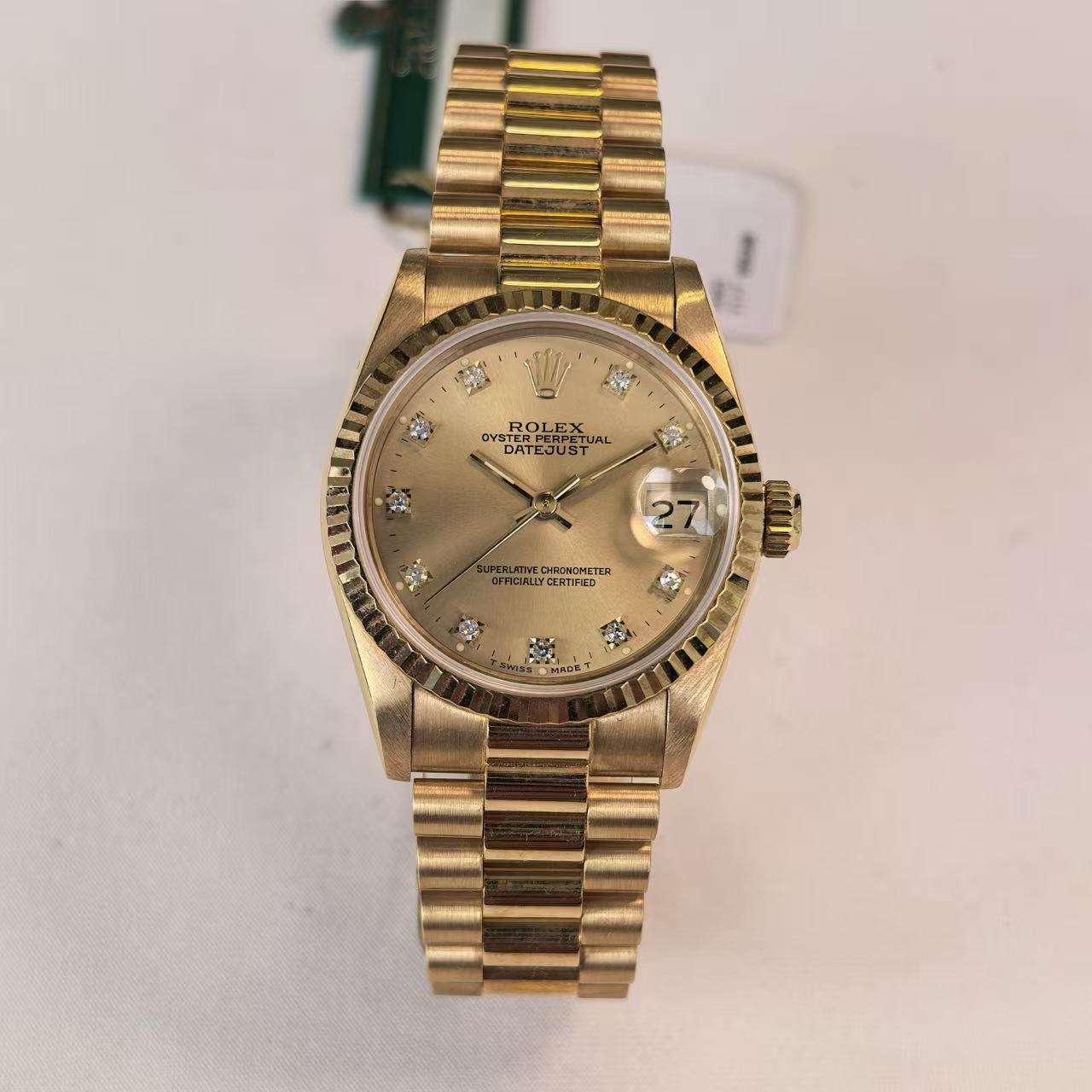 ✦ 劳力士 Rolex 日志型 Datejust 31毫米 18K黄金 香槟盘镶钻 68278 (带原始纸单/全长)