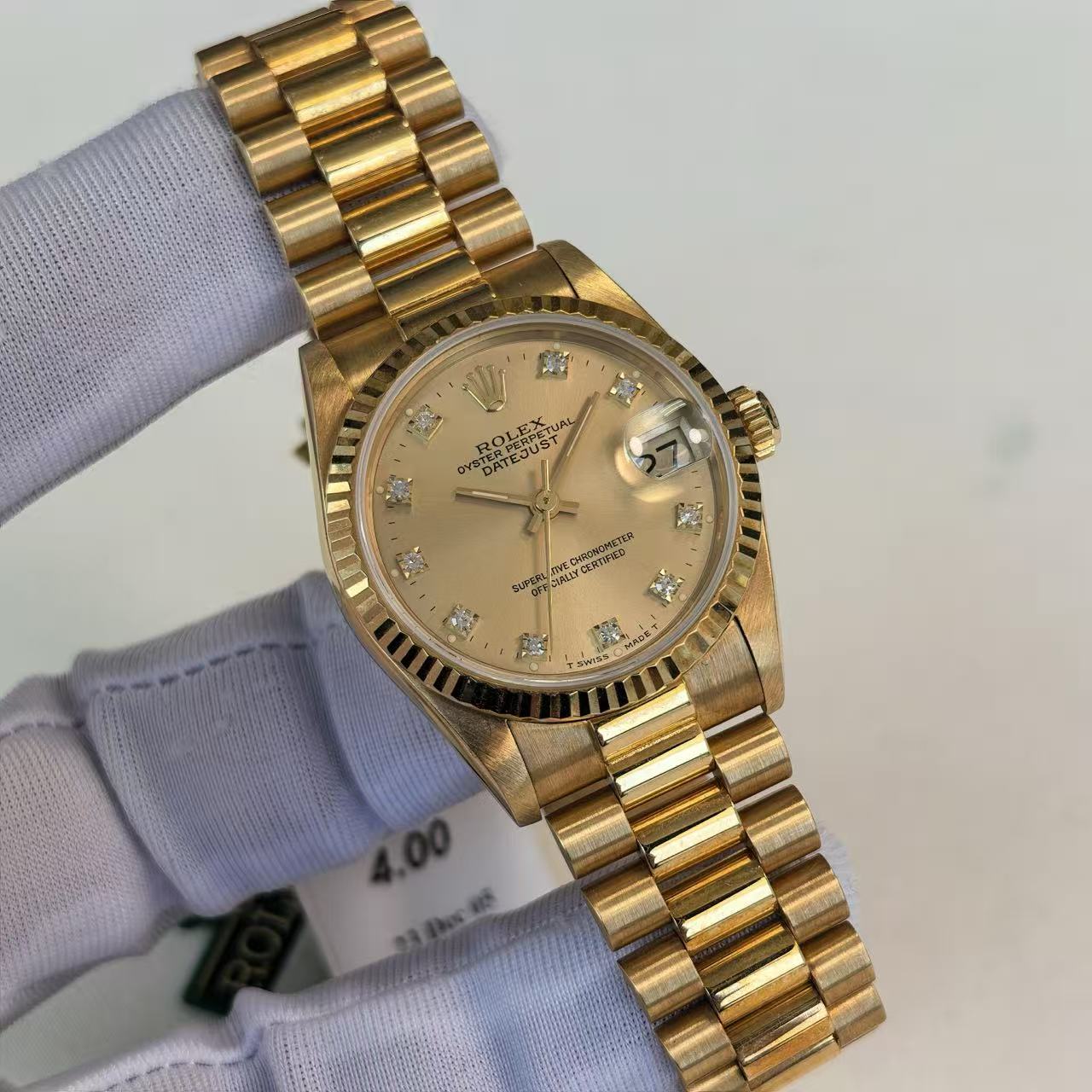 ✦ 劳力士 Rolex 日志型 Datejust 31毫米 18K黄金 香槟盘镶钻 68278 (带原始纸单/全长)