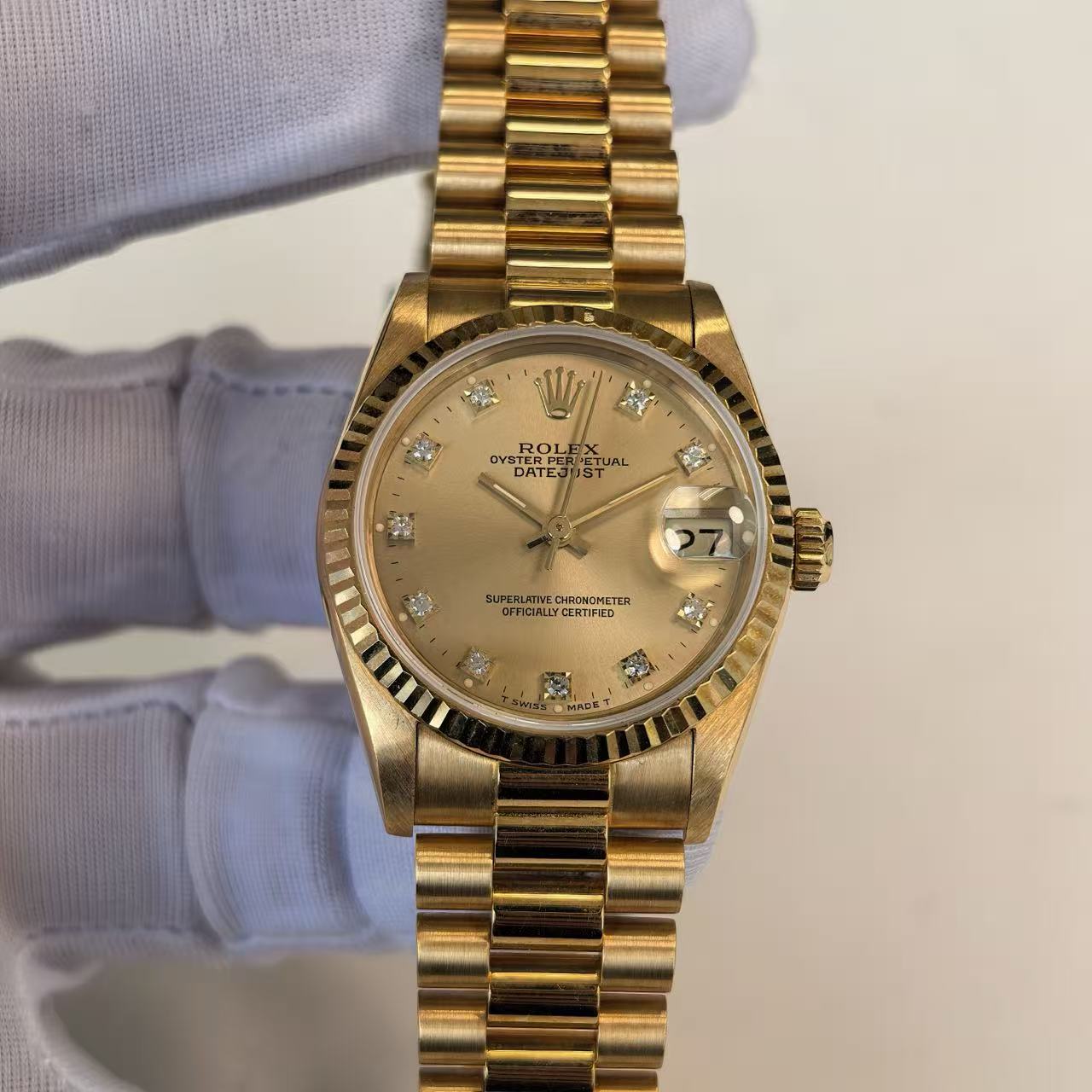 ✦ 劳力士 Rolex 日志型 Datejust 31毫米 18K黄金 香槟盘镶钻 68278 (带原始纸单/全长)