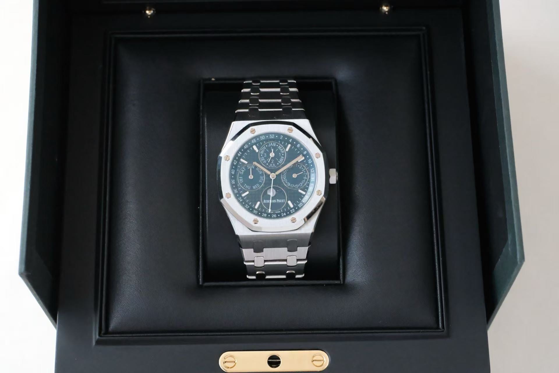 ✦ Audemars Piguet Royal Oak 41mm Stainless Steel Perpetual Calendar 26574ST (Official White Dial Replacement with Blue Dial)