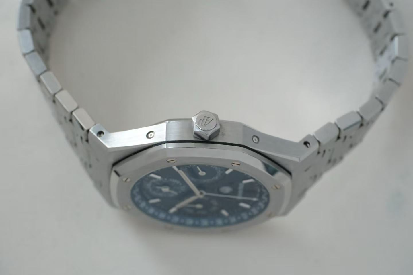 ✦ Audemars Piguet Royal Oak 41mm Stainless Steel Perpetual Calendar 26574ST (Official White Dial Replacement with Blue Dial)