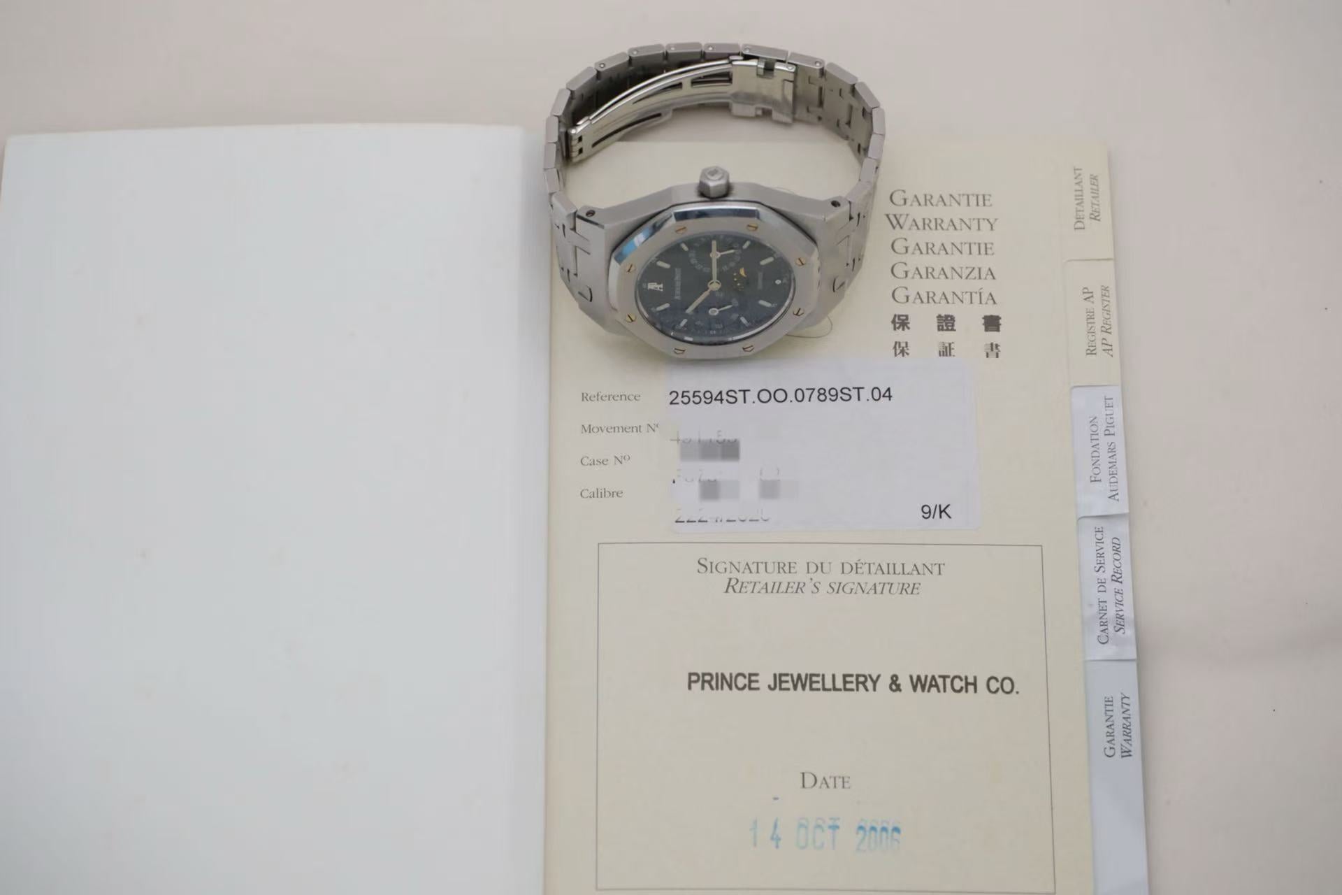 ✦ Audemars Piguet Royal Oak 36mm Rare Deep Blue Dial Moon Phase Calendar 25594ST.OO.0789ST.04 (2006 Policy)