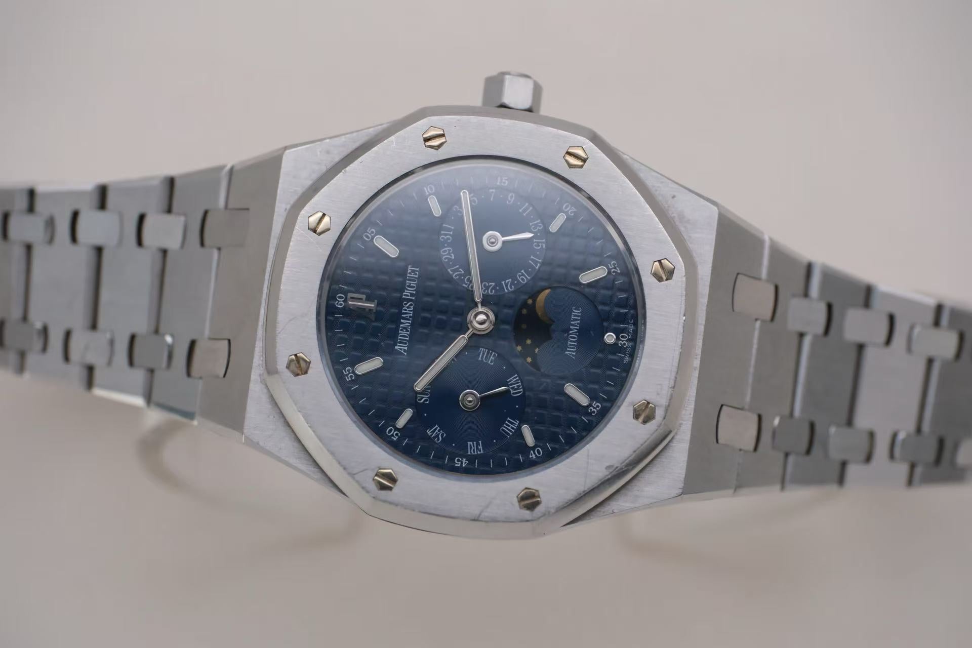 ✦ Audemars Piguet Royal Oak 36mm Rare Deep Blue Dial Moon Phase Calendar 25594ST.OO.0789ST.04 (2006 Policy)