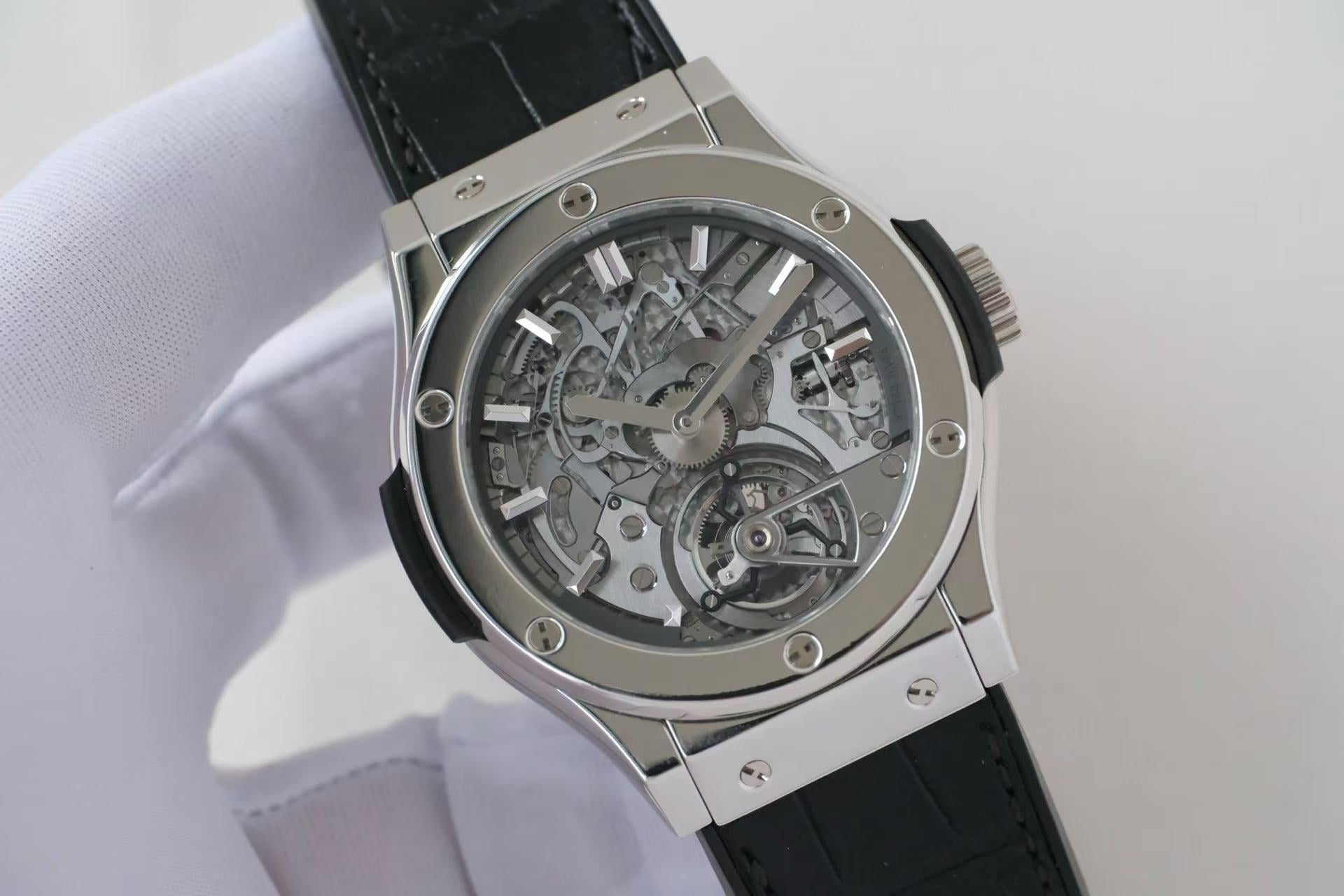 ✦ Hublot 45mm PT950 Platinum Skeleton Tourbillon Watch 504.TX.0170.LR.YOS16 (Limited Edition of 10 Pieces Worldwide/Complete Set)