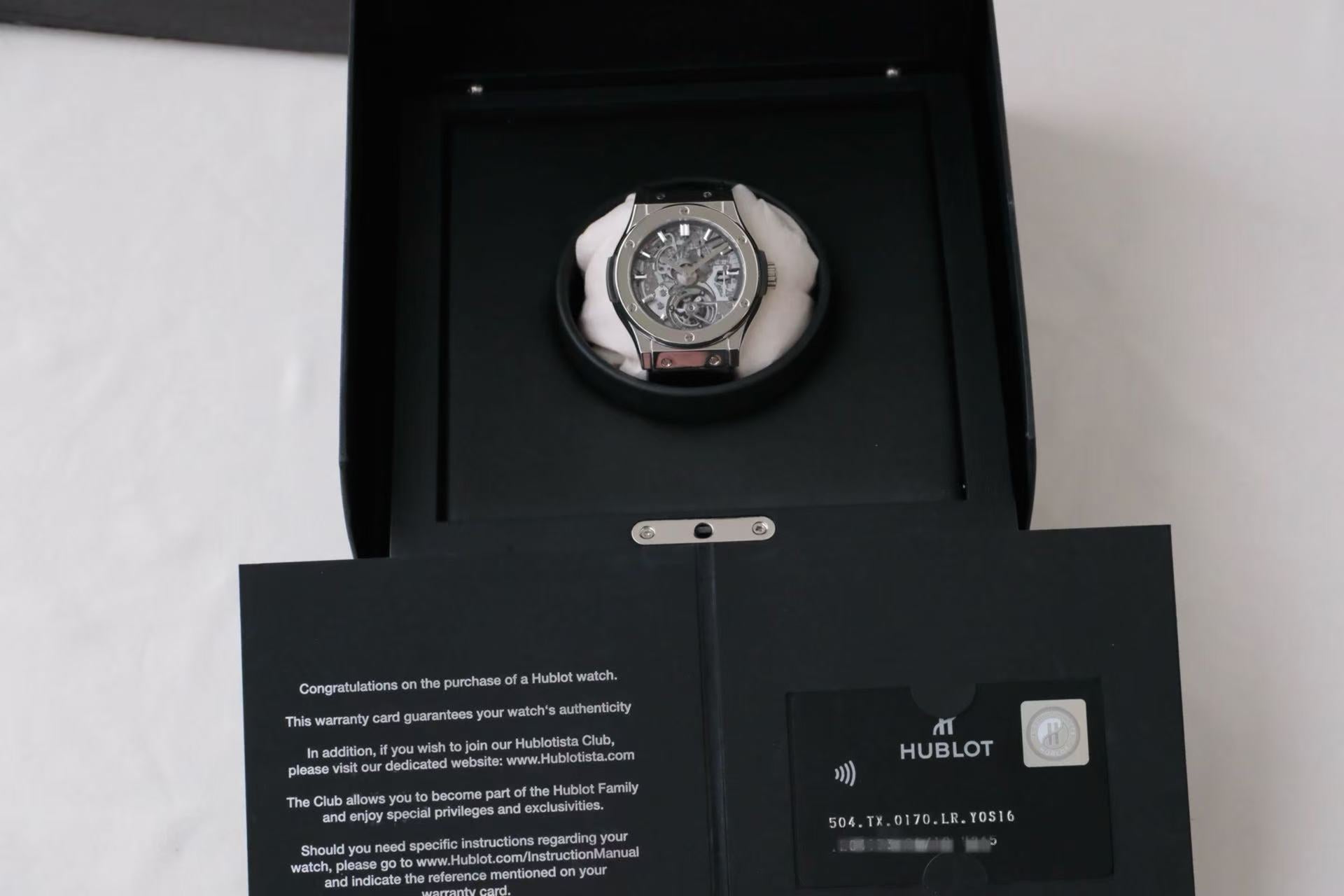 ✦ Hublot 45mm PT950 Platinum Skeleton Tourbillon Watch 504.TX.0170.LR.YOS16 (Limited Edition of 10 Pieces Worldwide/Complete Set)