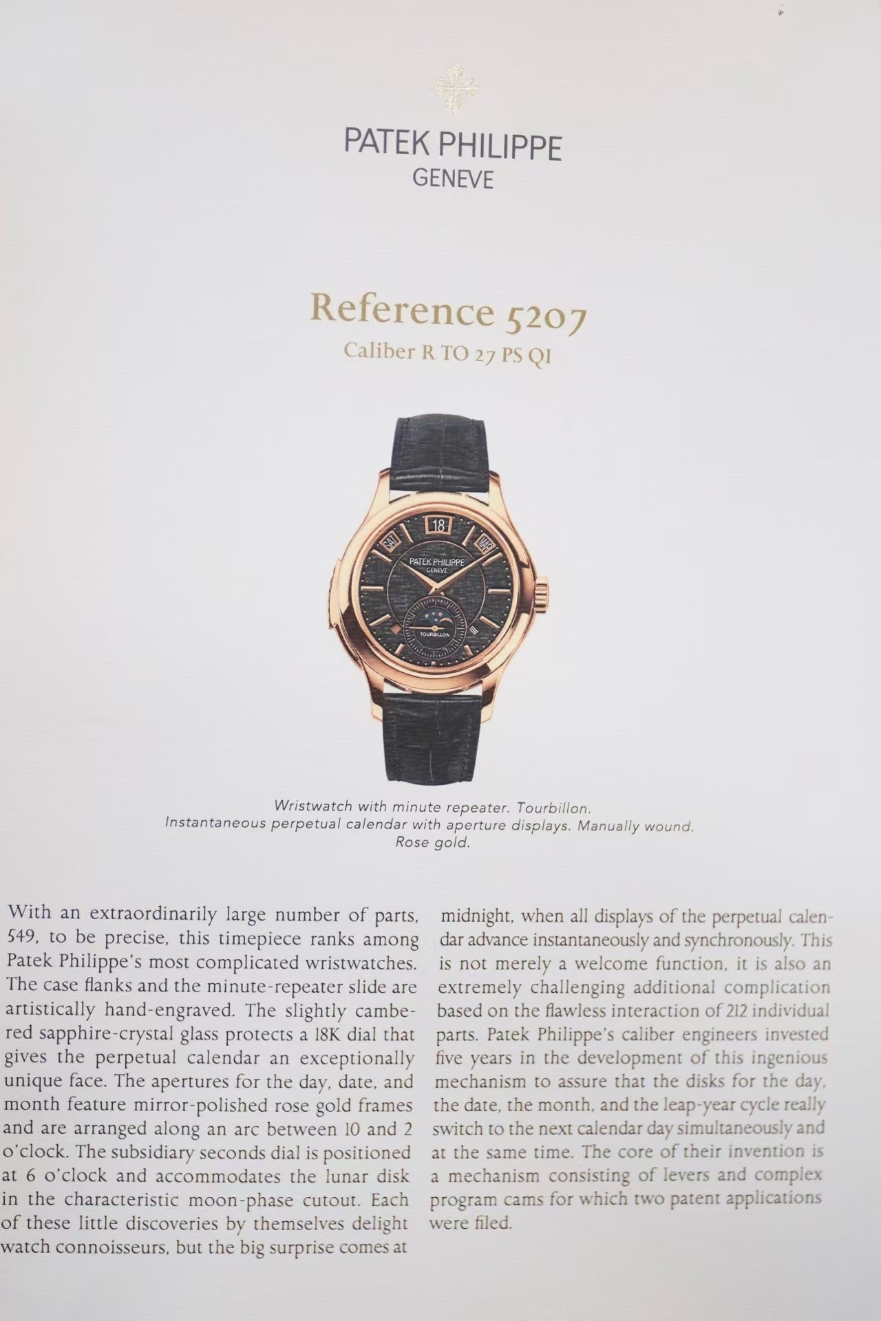 ✦ Patek Philippe Grand Complications 41mm 18K Rose Gold Minute Repeater Tourbillon Instantaneous Perpetual Calendar 5207R-001 (Complete Set, 2013)