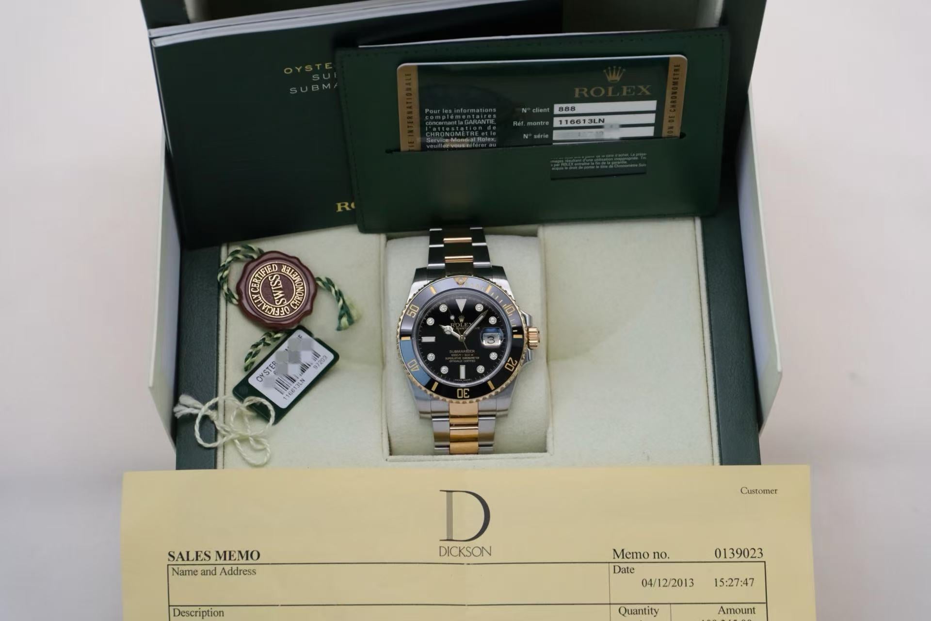✦ 劳力士 Rolex 潜航者型 40毫米 间金黑水鬼 原厂钻刻 116613-LN (2013年大全套/含原始收据)