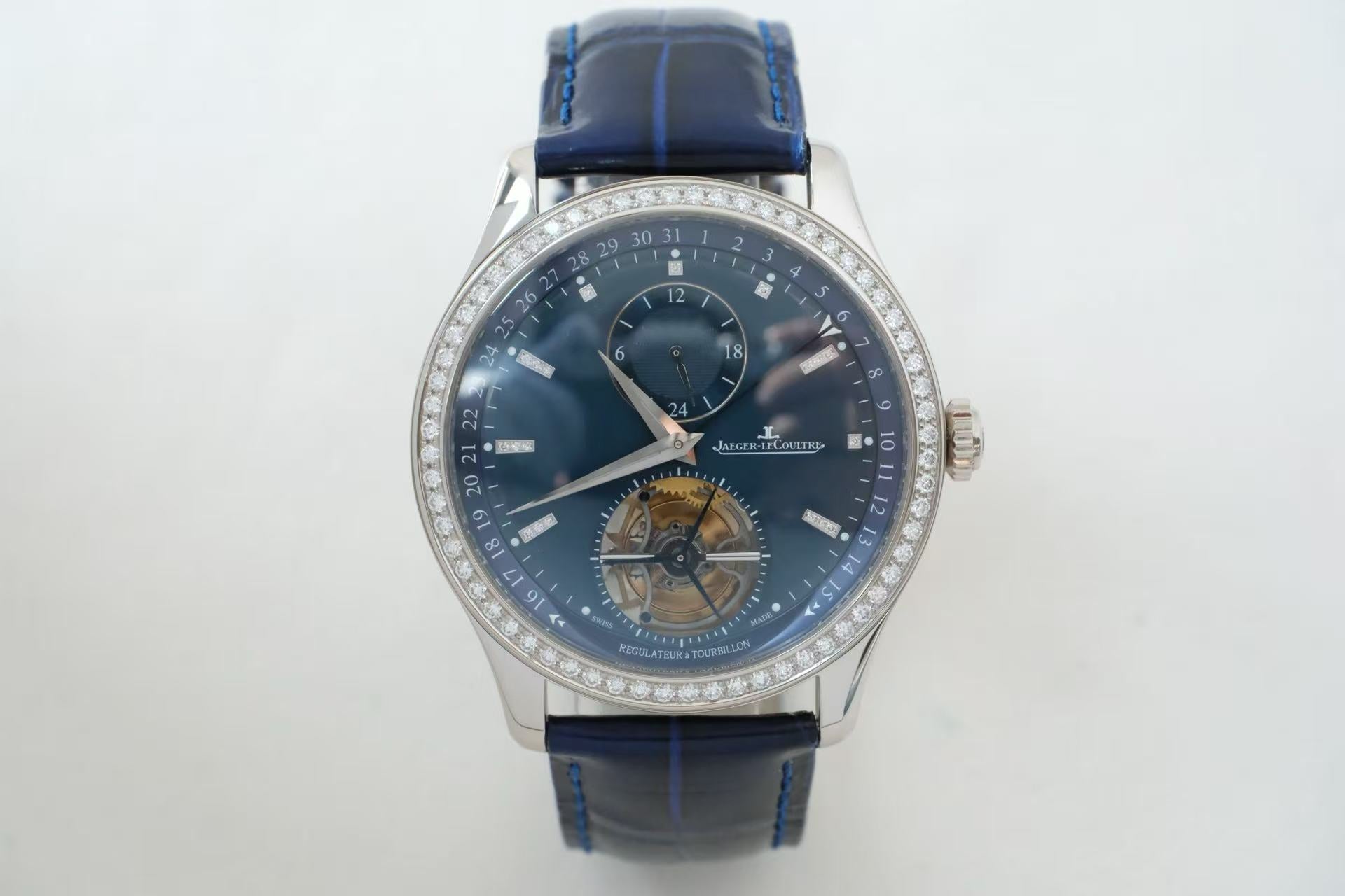 ✦ Jaeger-LeCoultre Master Collection 41.5mm 18K White Gold Diamond-Set Tourbillon Dual Time Watch Q1563580 (Exquisite Single Watch)