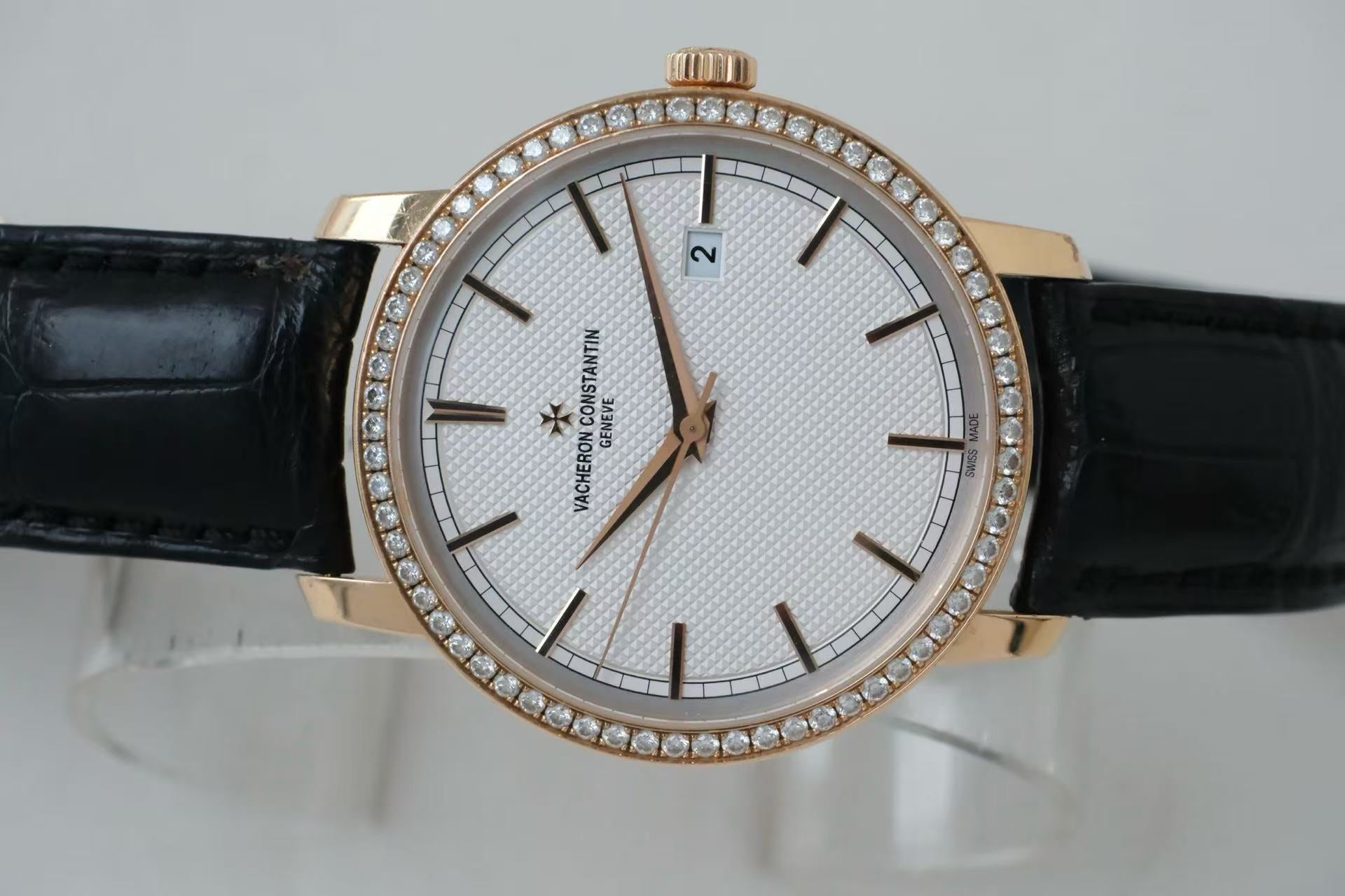 ✦ Vacheron Constantin Patrimony 40mm 18K Pink Gold Men's Watch with Diamonds 85520 (2015, with warranty)