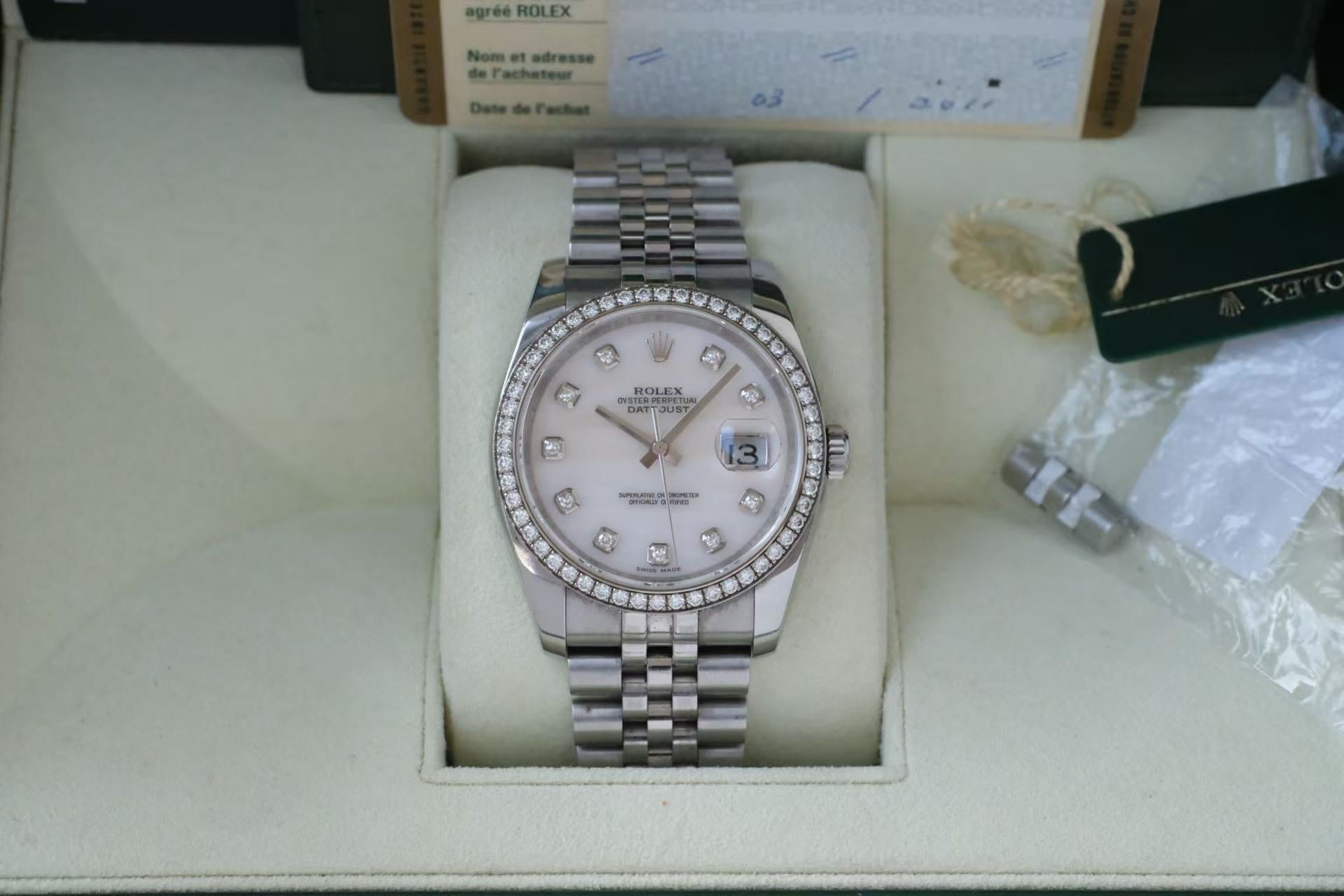 ✦ 劳力士 Rolex 日志型 36毫米 不锈钢 稀缺碎碟贝母钻面 116244 (2011年全套全长/含收据)