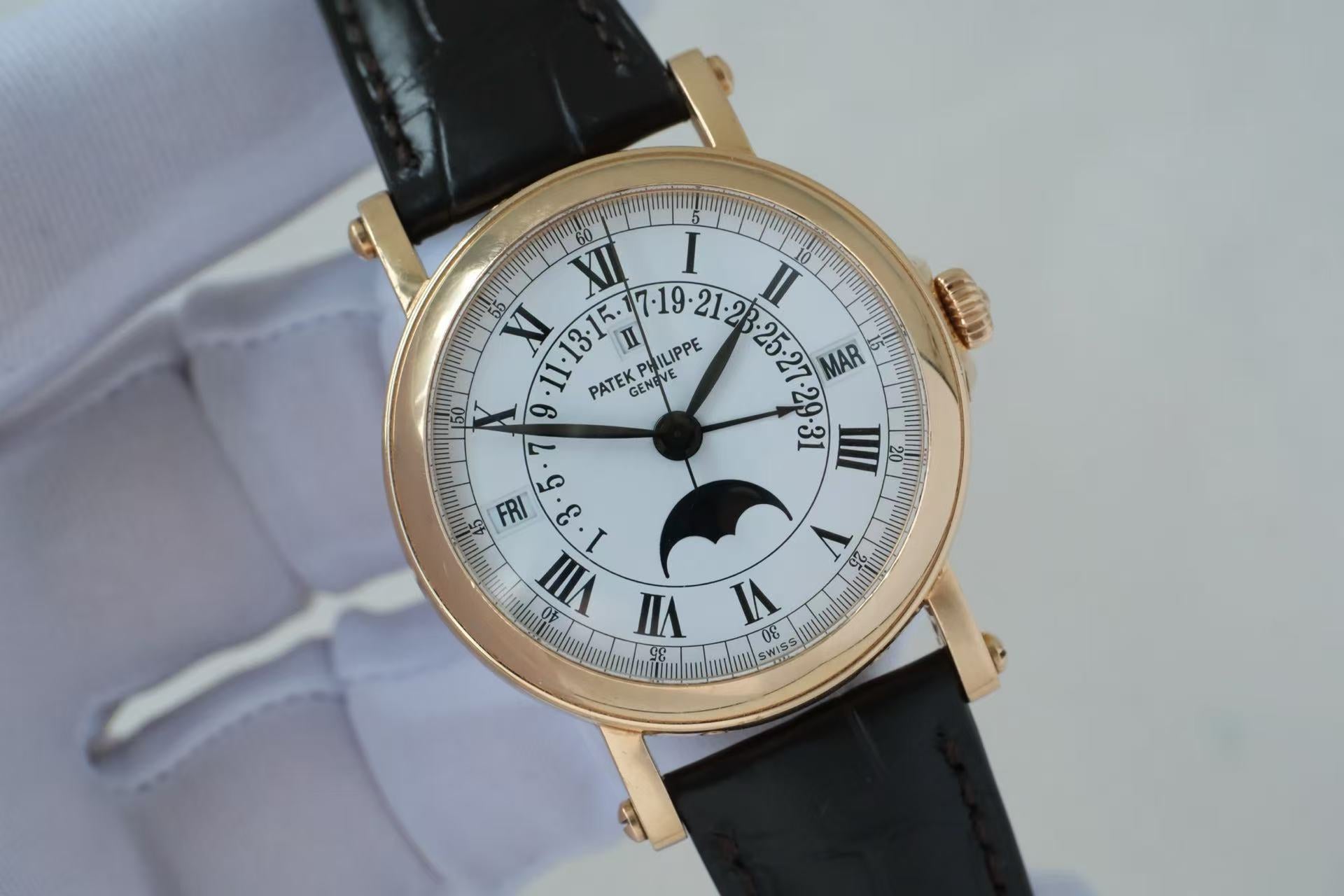 ✦ Patek Philippe Grand Complications Timepiece 36mm 18K Rose Gold Moon Phase Perpetual Calendar 5059R (Geneva Single Watch/Classic Lantern Clasp)