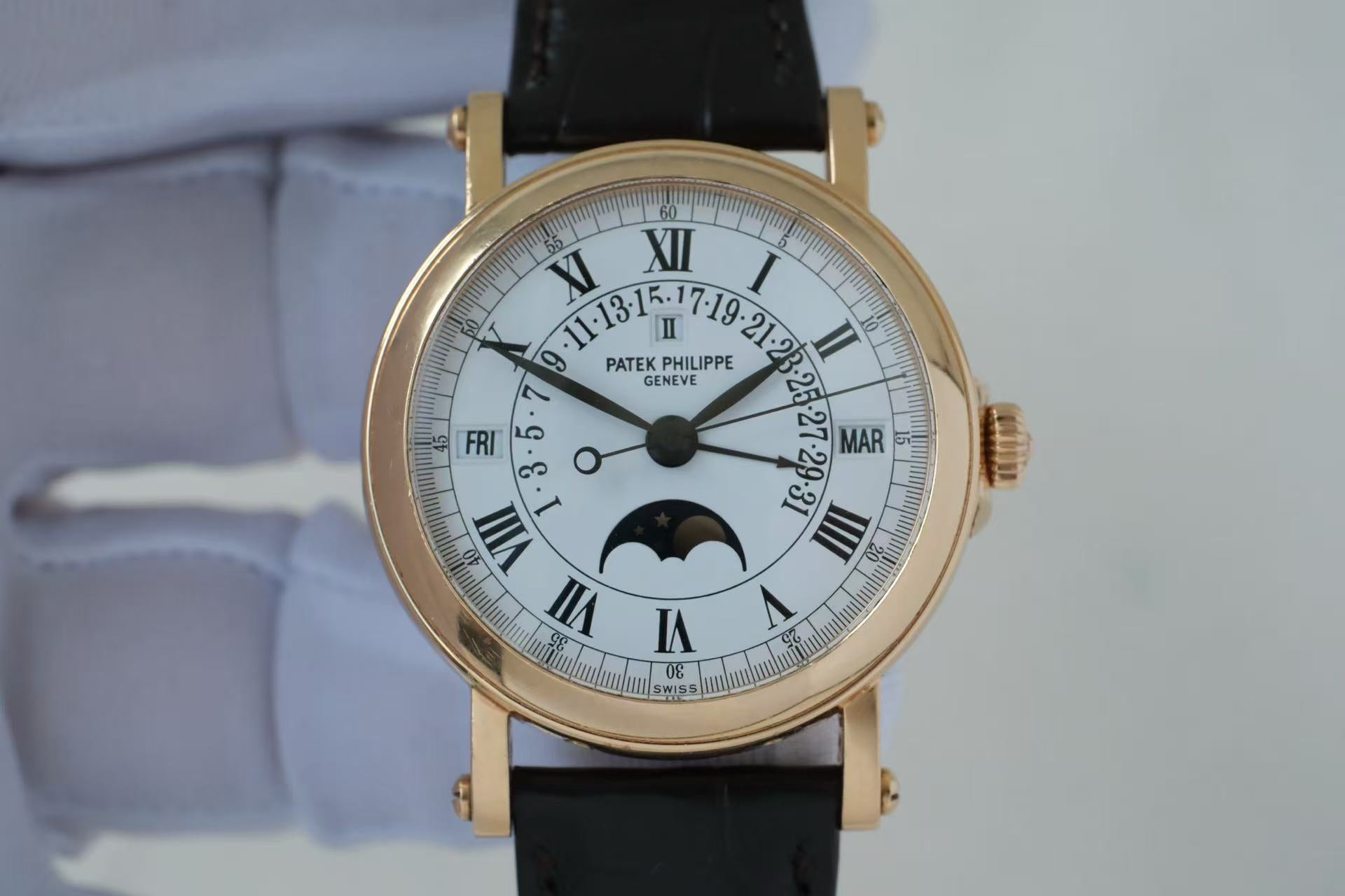 ✦ Patek Philippe Grand Complications Timepiece 36mm 18K Rose Gold Moon Phase Perpetual Calendar 5059R (Geneva Single Watch/Classic Lantern Clasp)