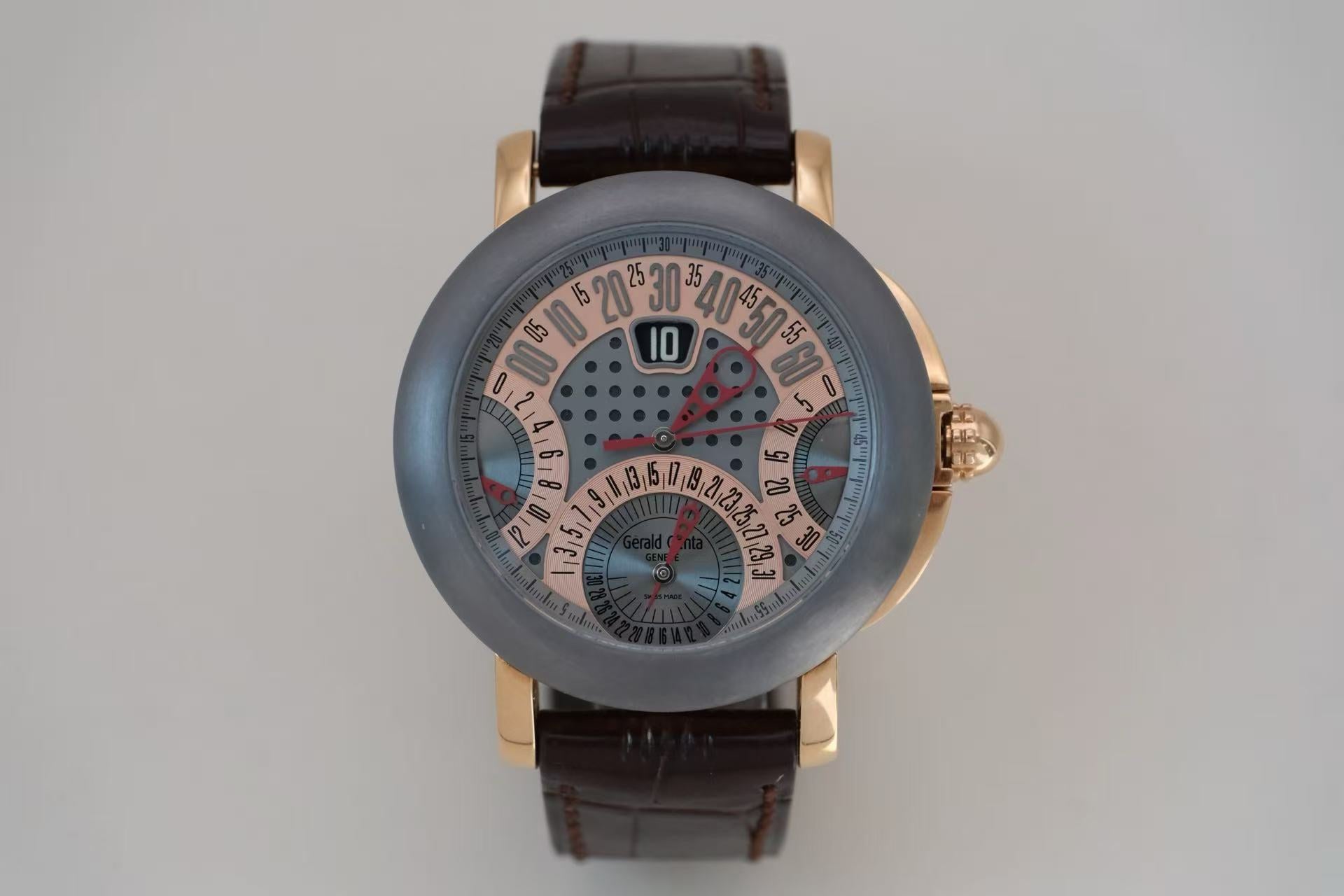 ✦ Gerald Genta 45mm Automatic Mechanical Chronograph in Tantalum with 18K Rose Gold Jumping Hour Retrograde Flyback (Designer Brand's Exclusive Masterpiece/In Stock)