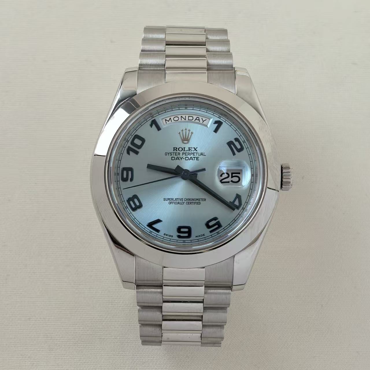 ✦ Rolex Day-Date 218206 41mm 950 Platinum Ice Blue Dial Automatic Mechanical