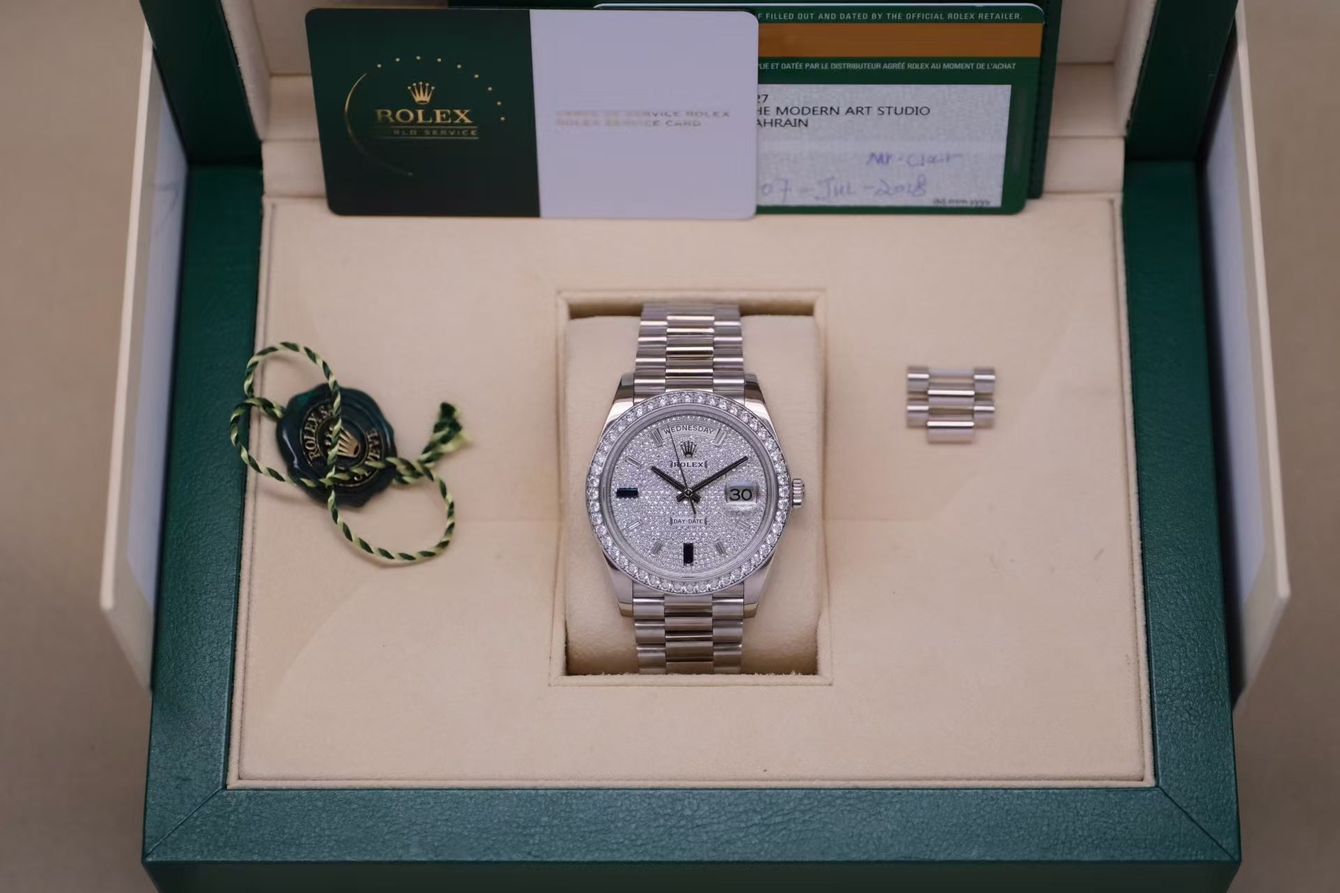 ✦ Rolex Day-Date 228349RBR 40mm 18K White Gold Automatic Watch with Diamonds