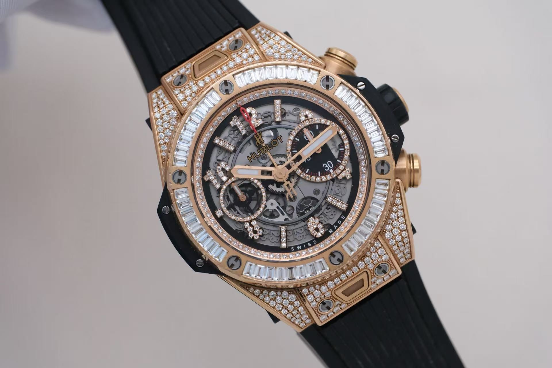 ✦ Hublot Big Bang 411.OX 45mm 18K King Gold Original Square Diamond Bezel Automatic Mechanical Chronograph