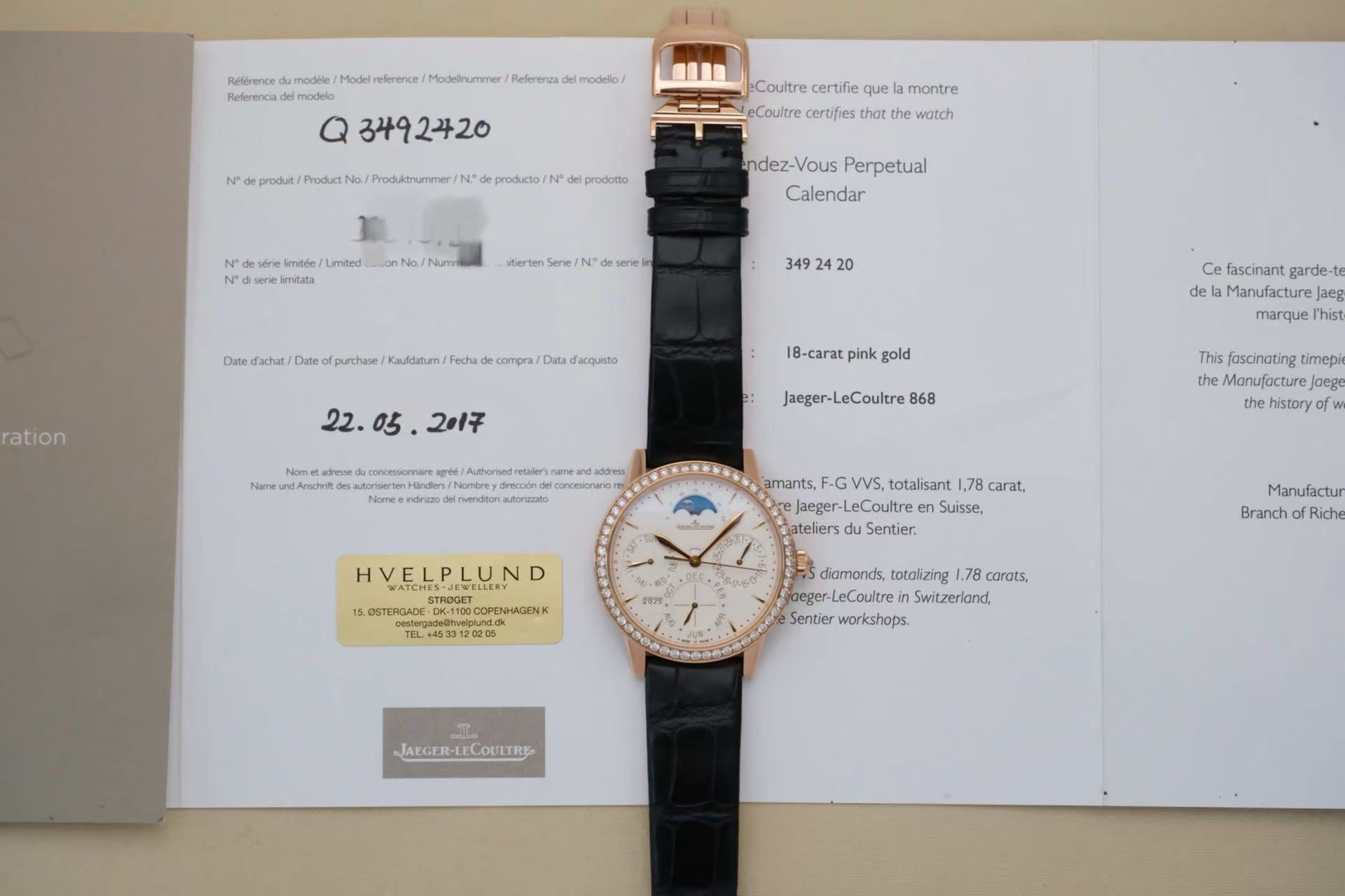 ✦ 积家 Jaeger-LeCoultre 约会系列 Q3492420 37.5毫米 18K玫瑰金 镶钻 万年历月相 自动机械