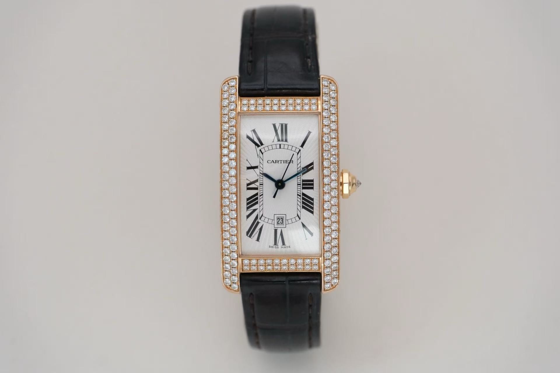✦ 卡地亚 Cartier 坦克 WB704751 41.6x22.6毫米 18K玫瑰金 镶钻 自动机械