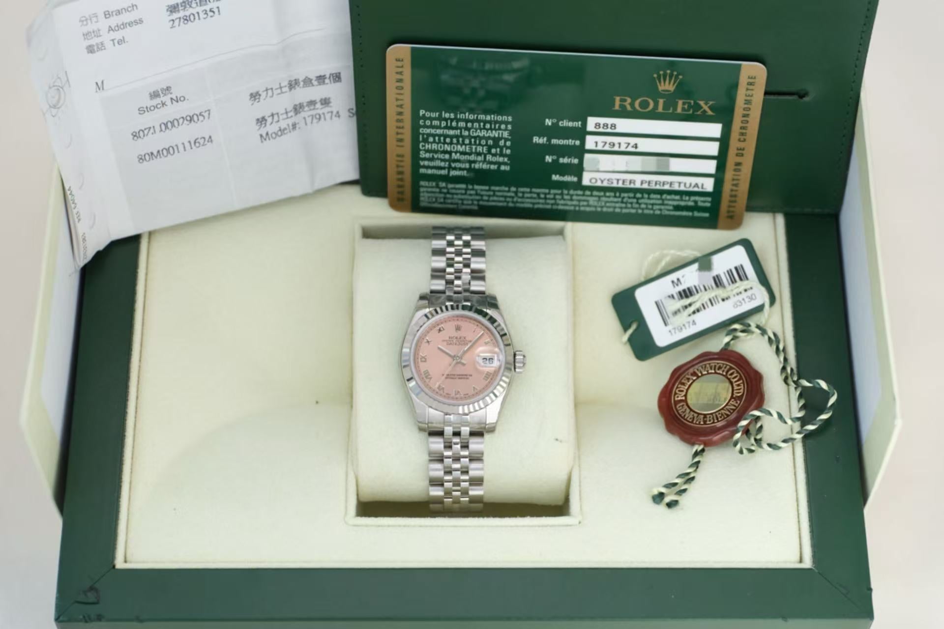 ✦ Rolex Lady-Datejust 179174 26mm 18K White Gold Bezel Pink Dial Roman numerals Automatic Mechanical Watch