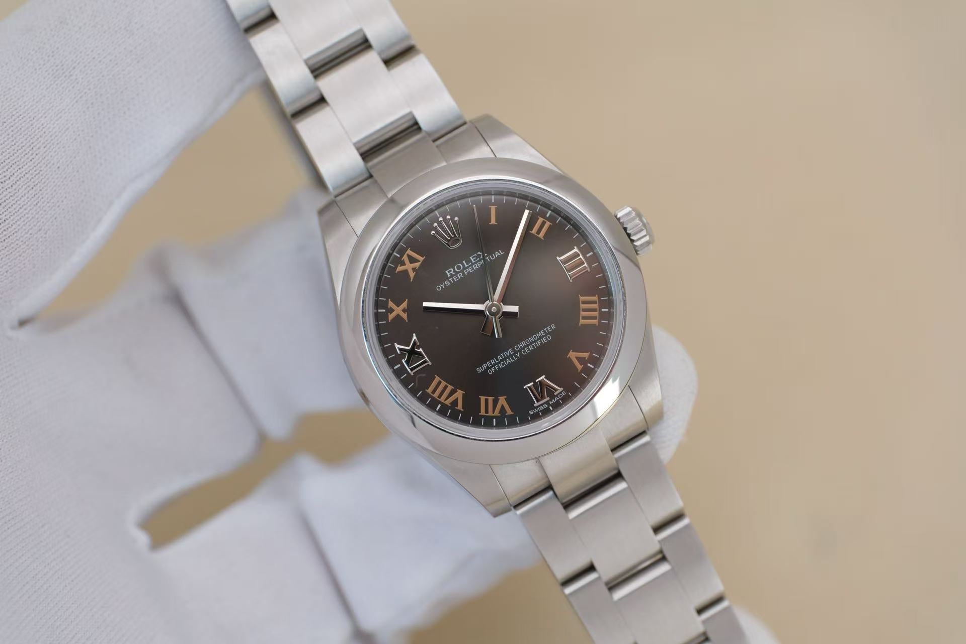 ✦ Rolex Oyster Perpetual 177200 31mm 904L Steel Roman Numeral Automatic Mechanical Watch