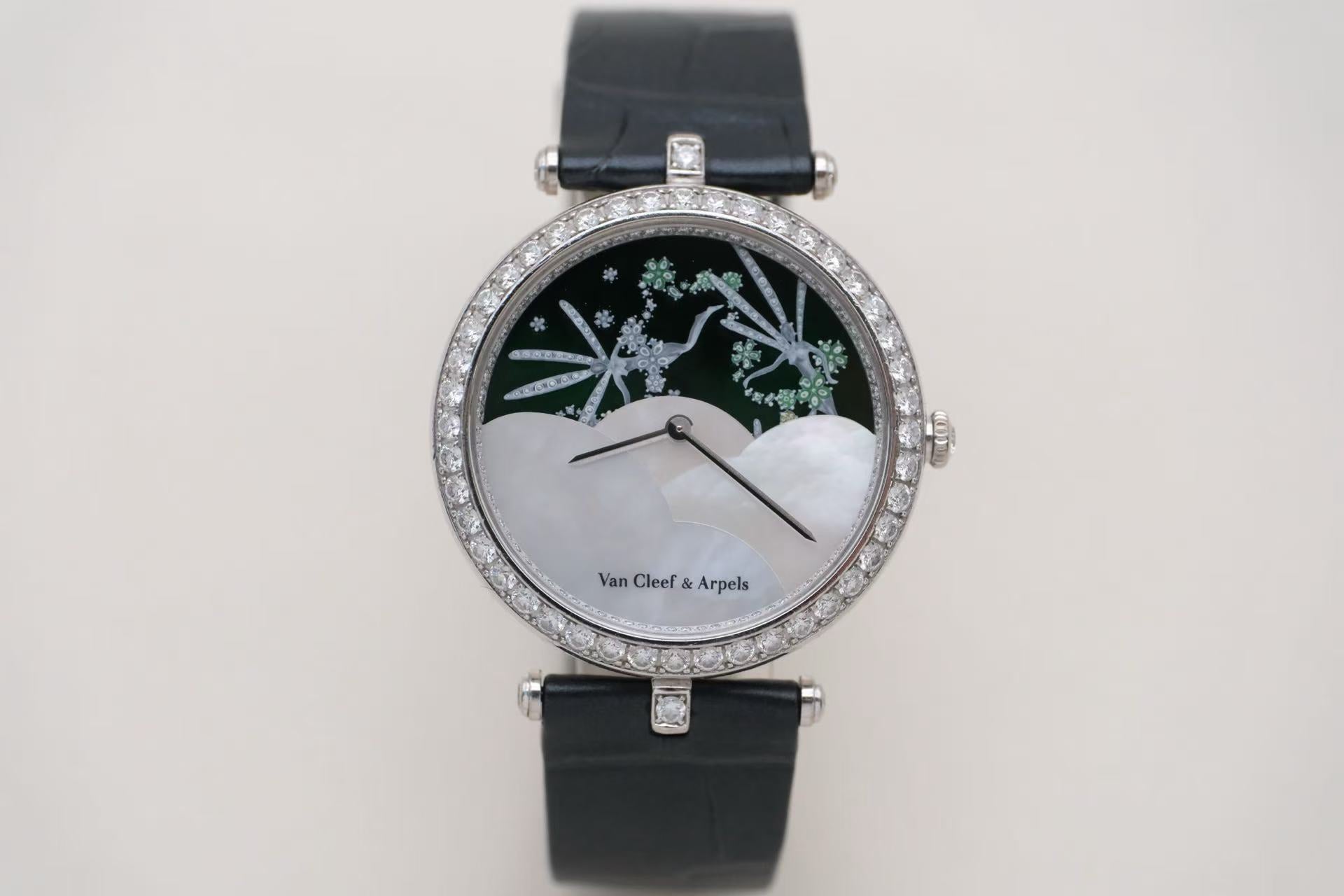 ✦ Van Cleef & Arpels VCA Poetic Complications VCARF51900 Fairy Flower 36mm 18K White Gold Enamel Dial