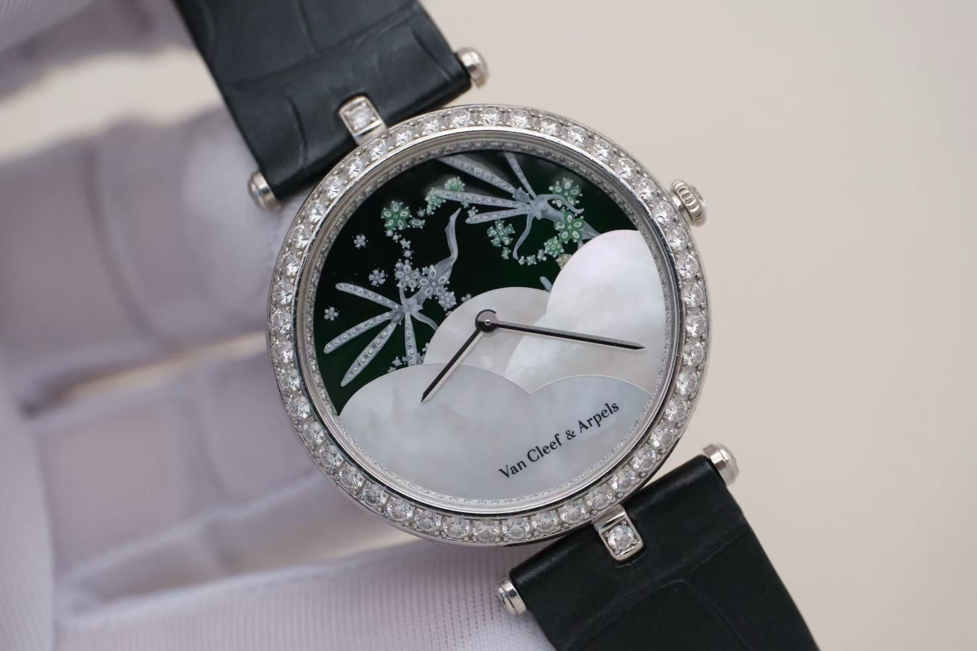 ✦ Van Cleef & Arpels VCA Poetic Complications VCARF51900 Fairy Flower 36mm 18K White Gold Enamel Dial