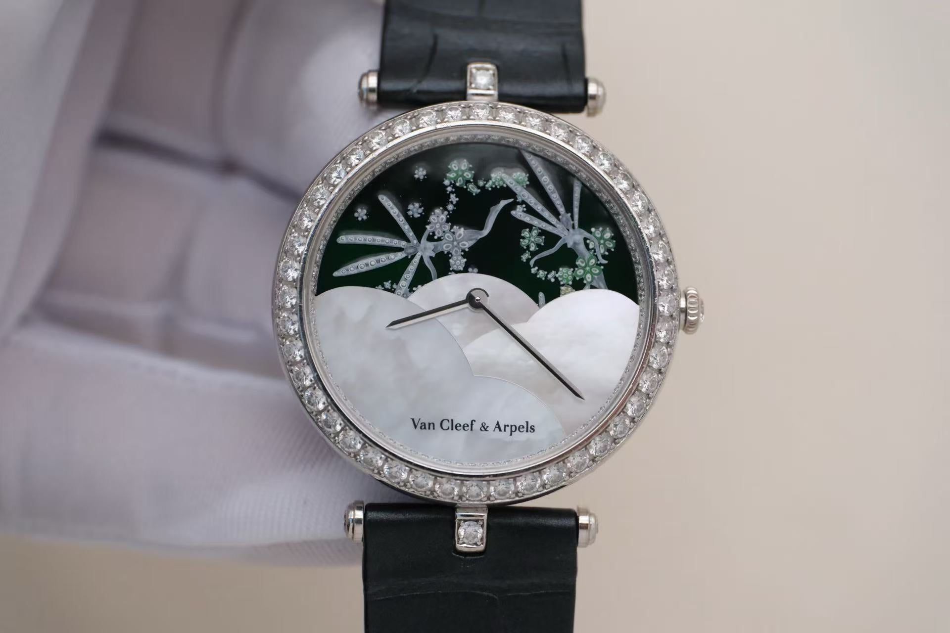 ✦ Van Cleef & Arpels VCA Poetic Complications VCARF51900 Fairy Flower 36mm 18K White Gold Enamel Dial