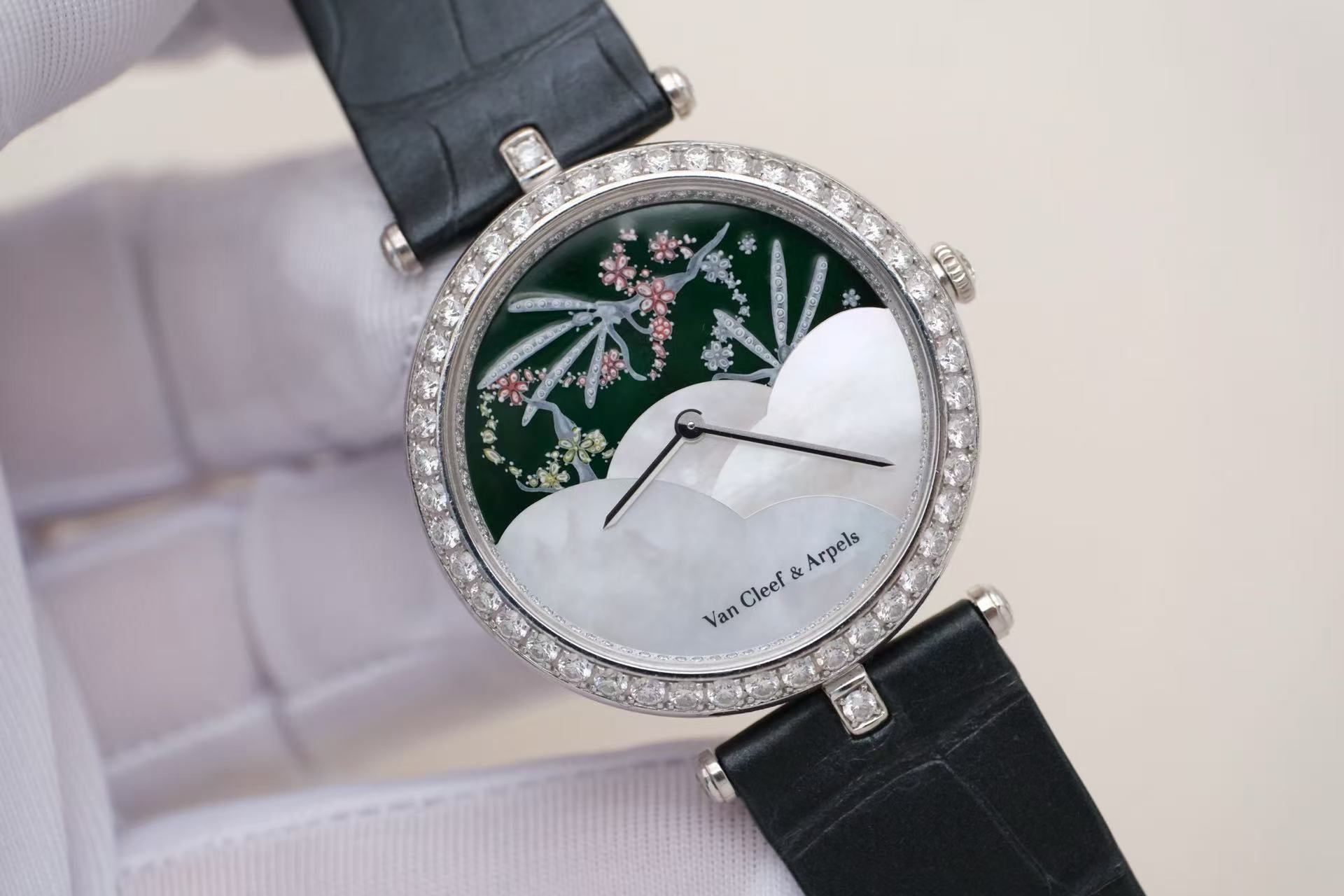 ✦ Van Cleef & Arpels VCA Poetic Complications VCARF51900 Fairy Flower 36mm 18K White Gold Enamel Dial