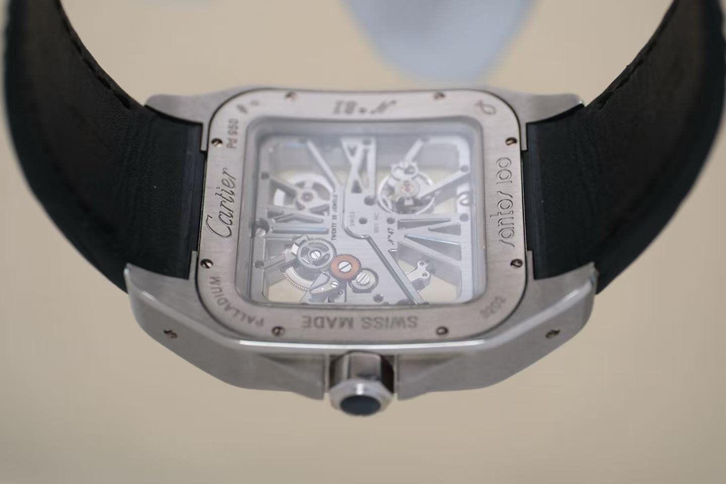 ✦ Cartier Santos W2020018 46.5x54.9 mm 950 Platinum Skeleton Manual Mechanical