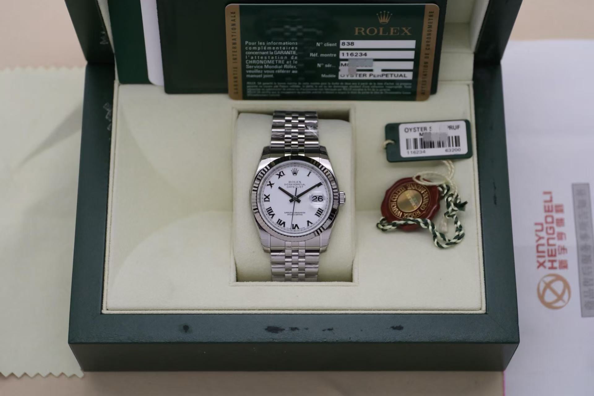 ✦ 劳力士 Rolex 日志型 116234 36毫米 18K白金圈 罗马字 全膜未使用
