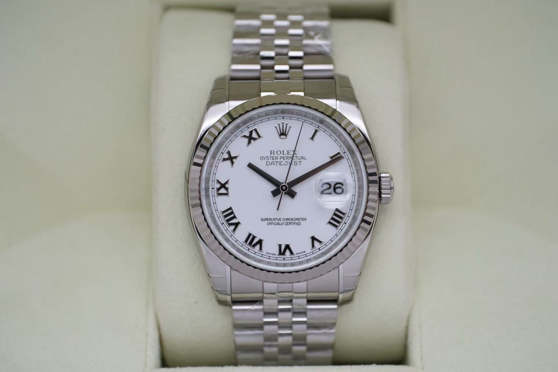 ✦ 劳力士 Rolex 日志型 116234 36毫米 18K白金圈 罗马字 全膜未使用