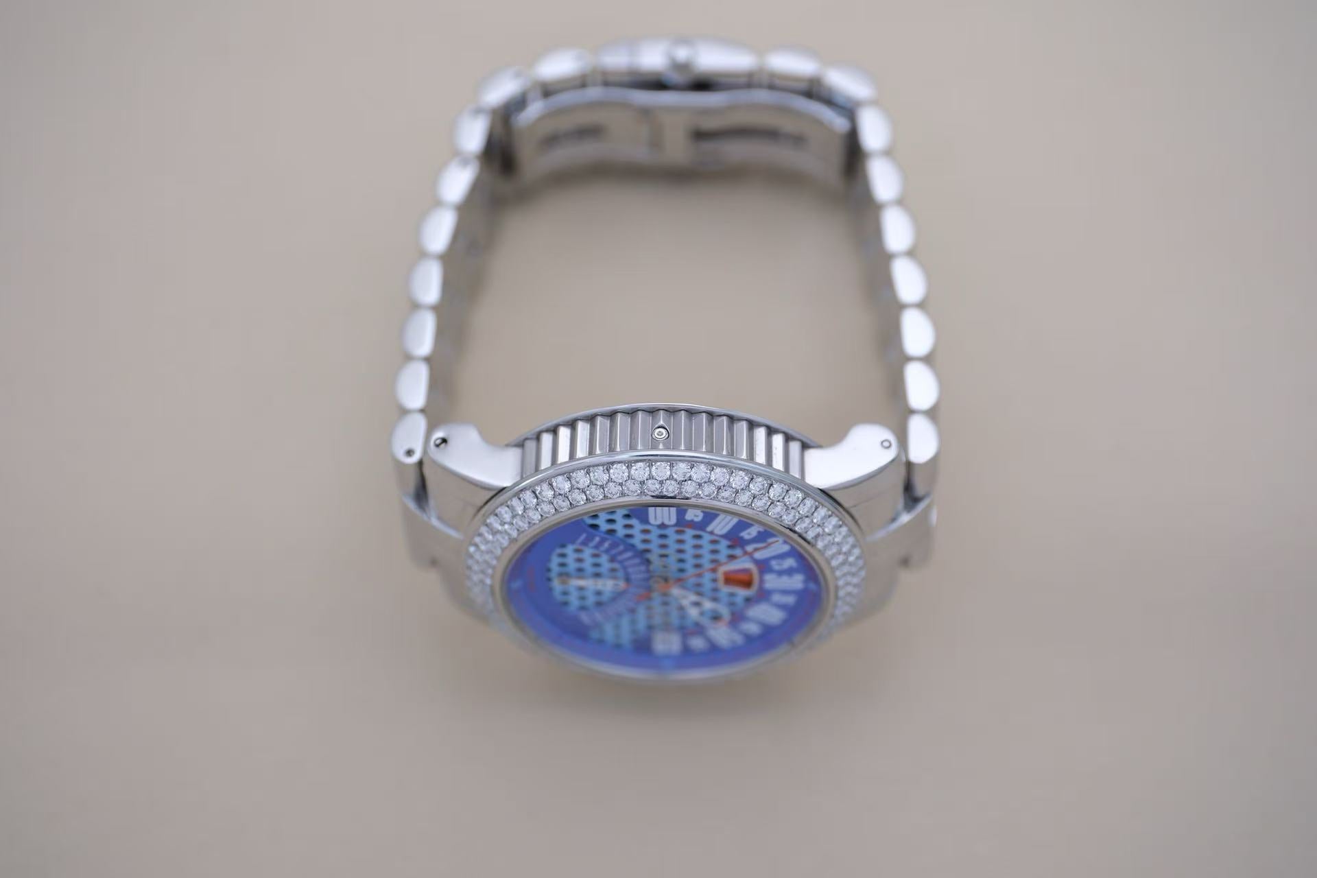 ✦ Independent watchmaking master Gerald Genta 45mm stainless steel double diamond bezel retrograde automatic mechanical watch