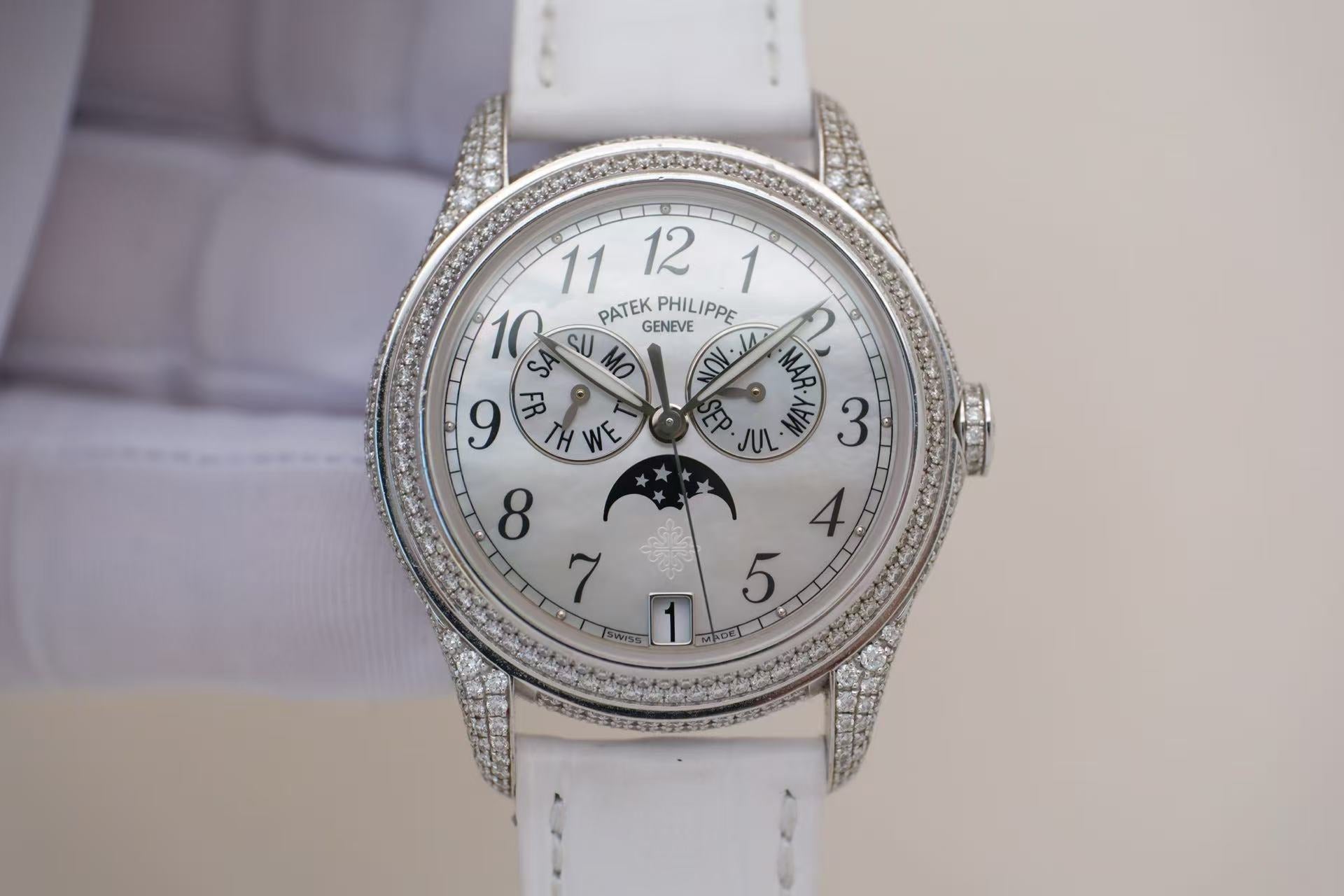 ✦ Patek Philippe Complications Timepiece 4937G 37mm 18K White Gold Annual Calendar with Diamonds