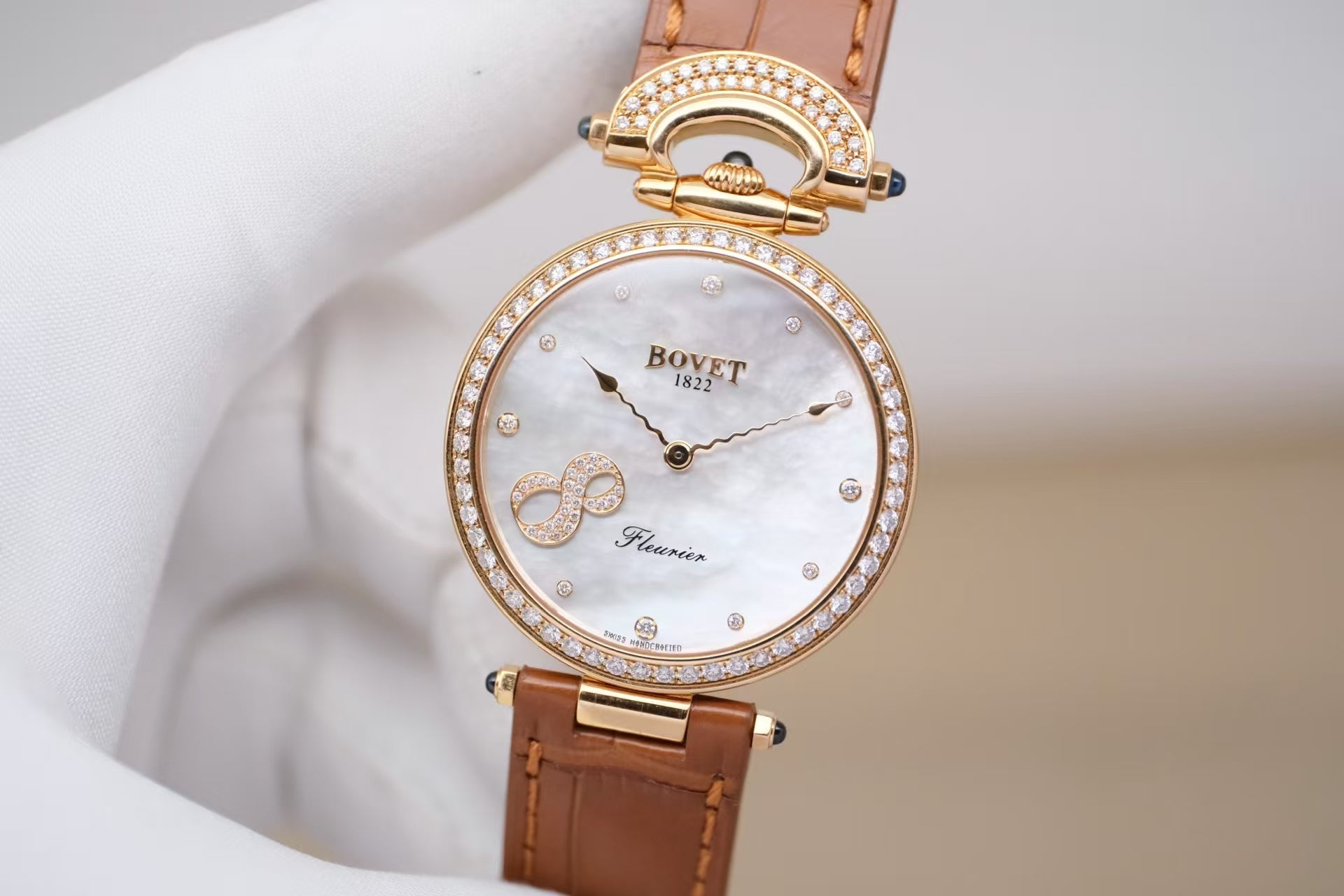 ✦ 播威 BOVET 1822 Fleurier 34毫米 18K玫瑰金 镶钻 贝母盘 自动机械
